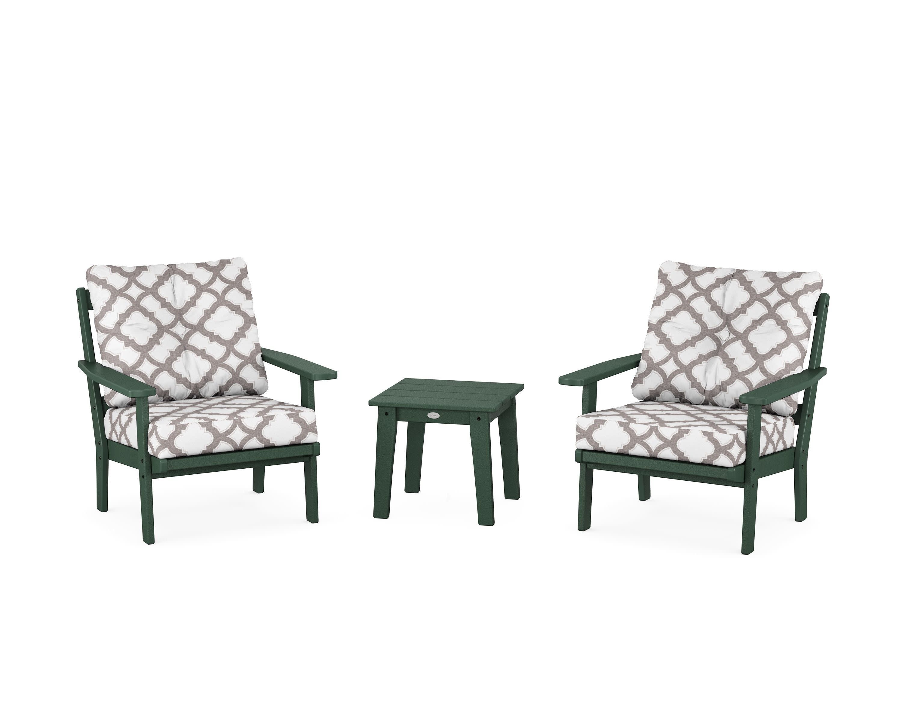 Oxford 3-Piece Deep Seating Set in Green / Trellis Grey Mist