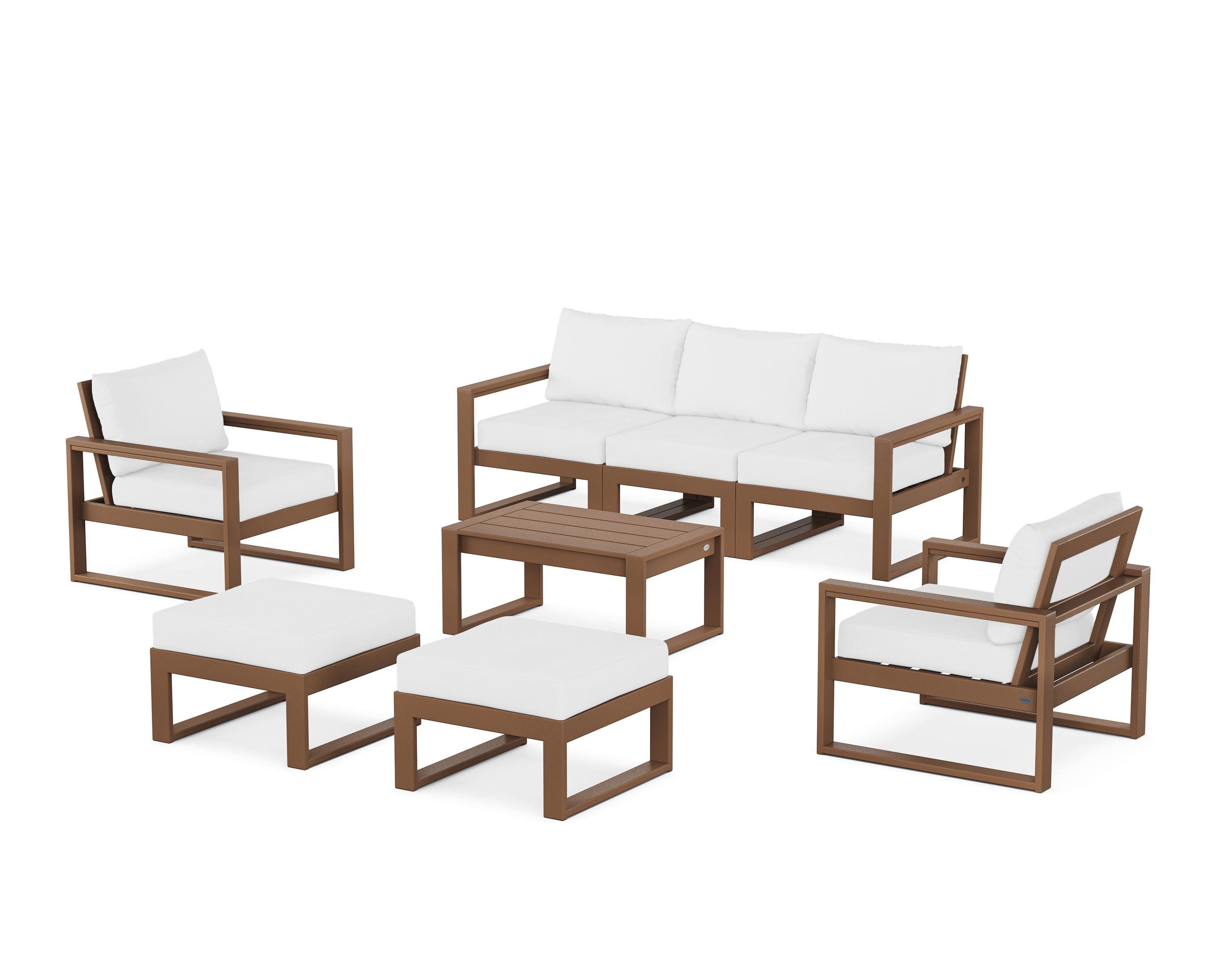 EDGE Sectional 8-Piece Lounge Sofa Set in Teak / Natural