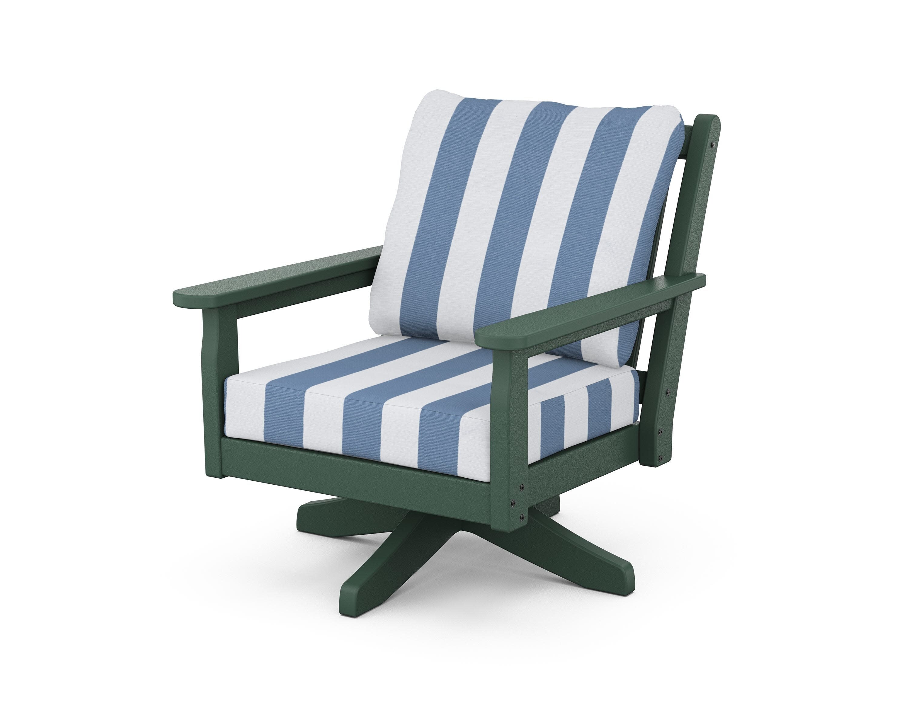 Chippendale Deep Seating Swivel Chair in Green / Cabana Stripe Sky Blue