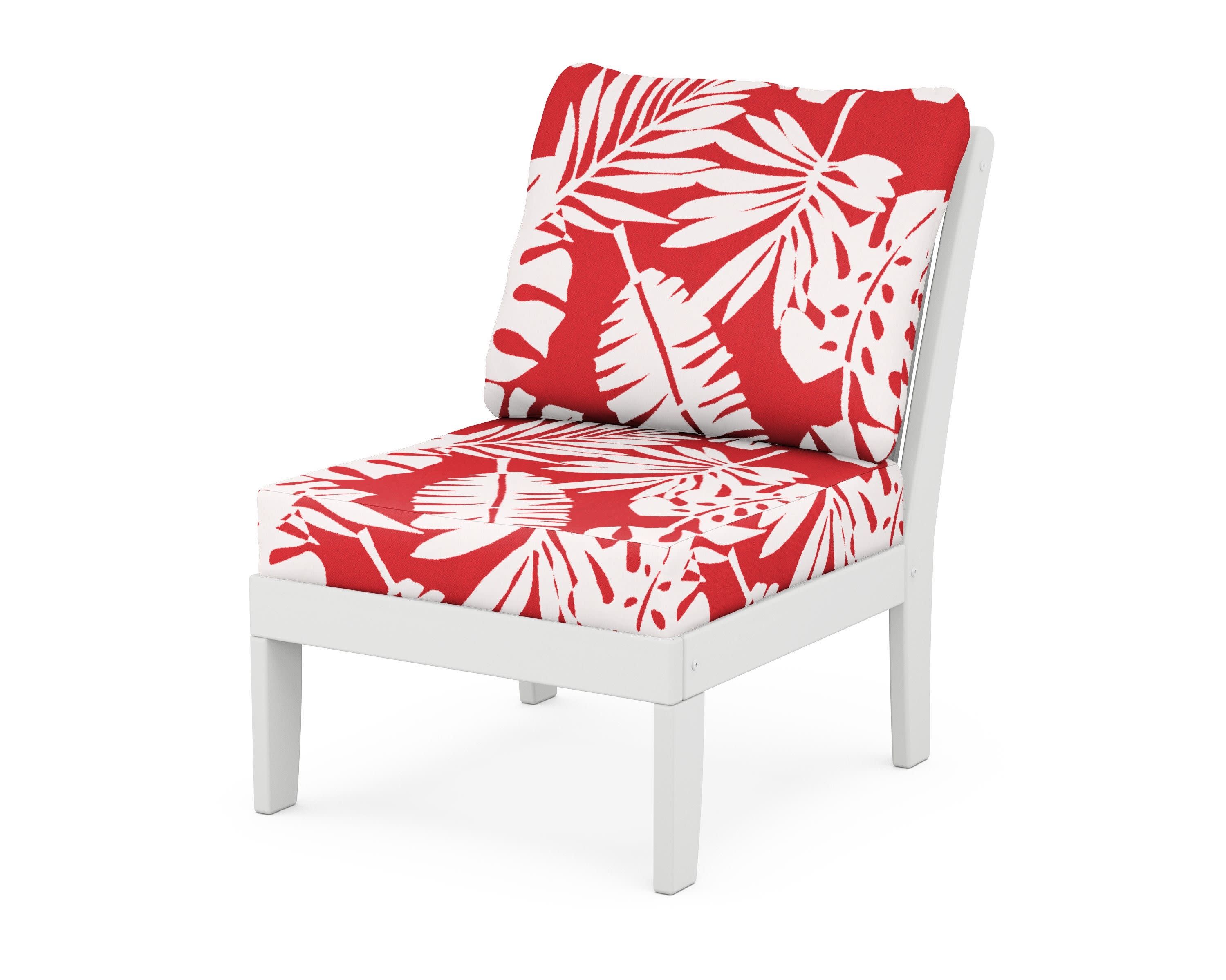 Braxton Modular Armless Chair in White / Leaf Crimson
