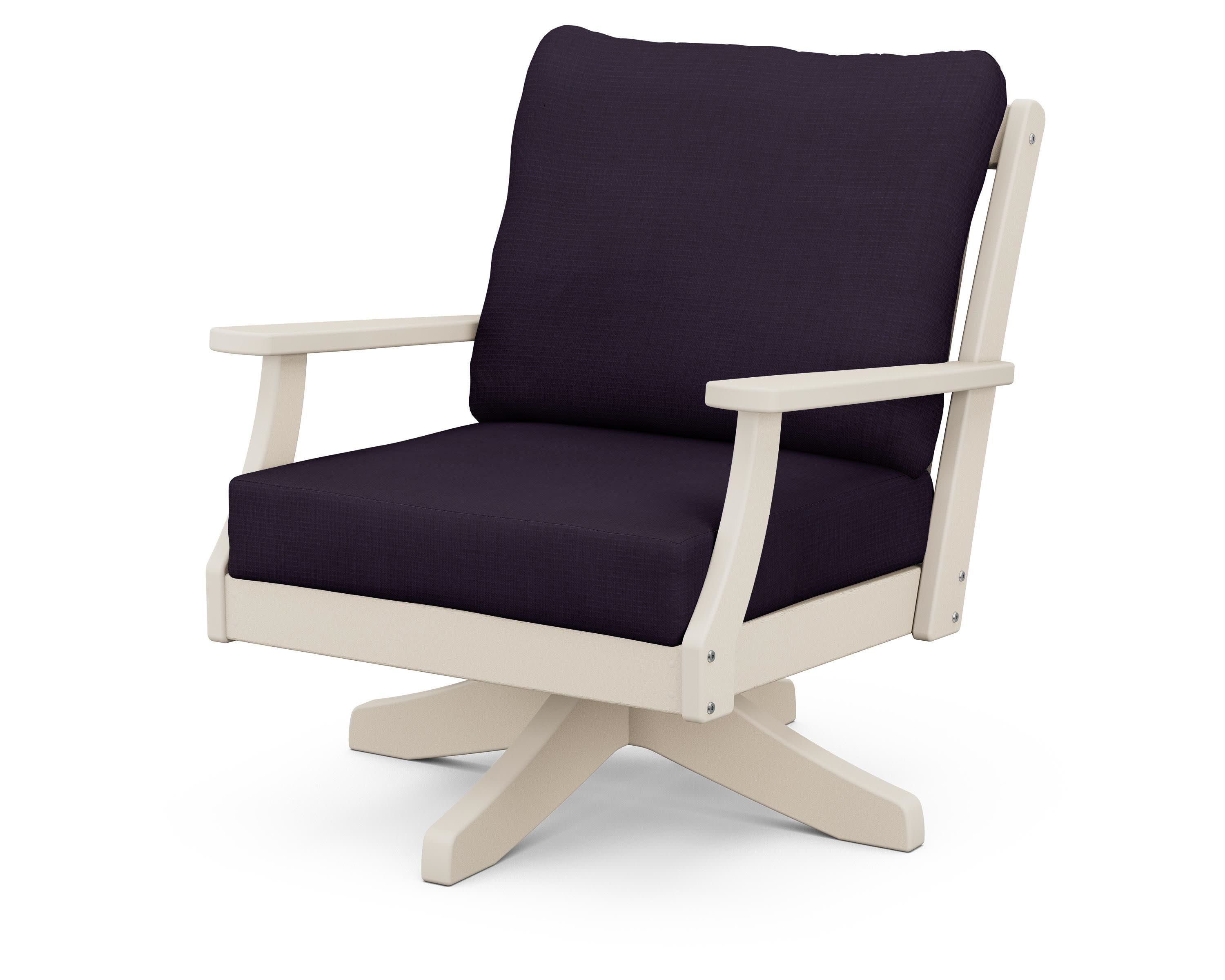Braxton Deep Seating Swivel Chair in Sand / Navy Linen