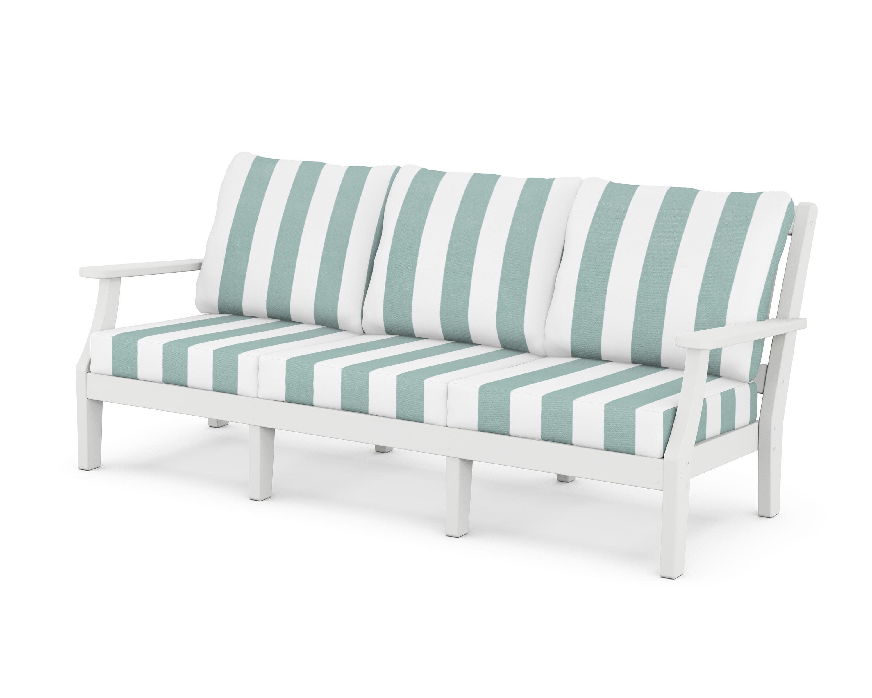 Chinoiserie Deep Seating Sofa in White / Cabana Stripe Glacier Spa