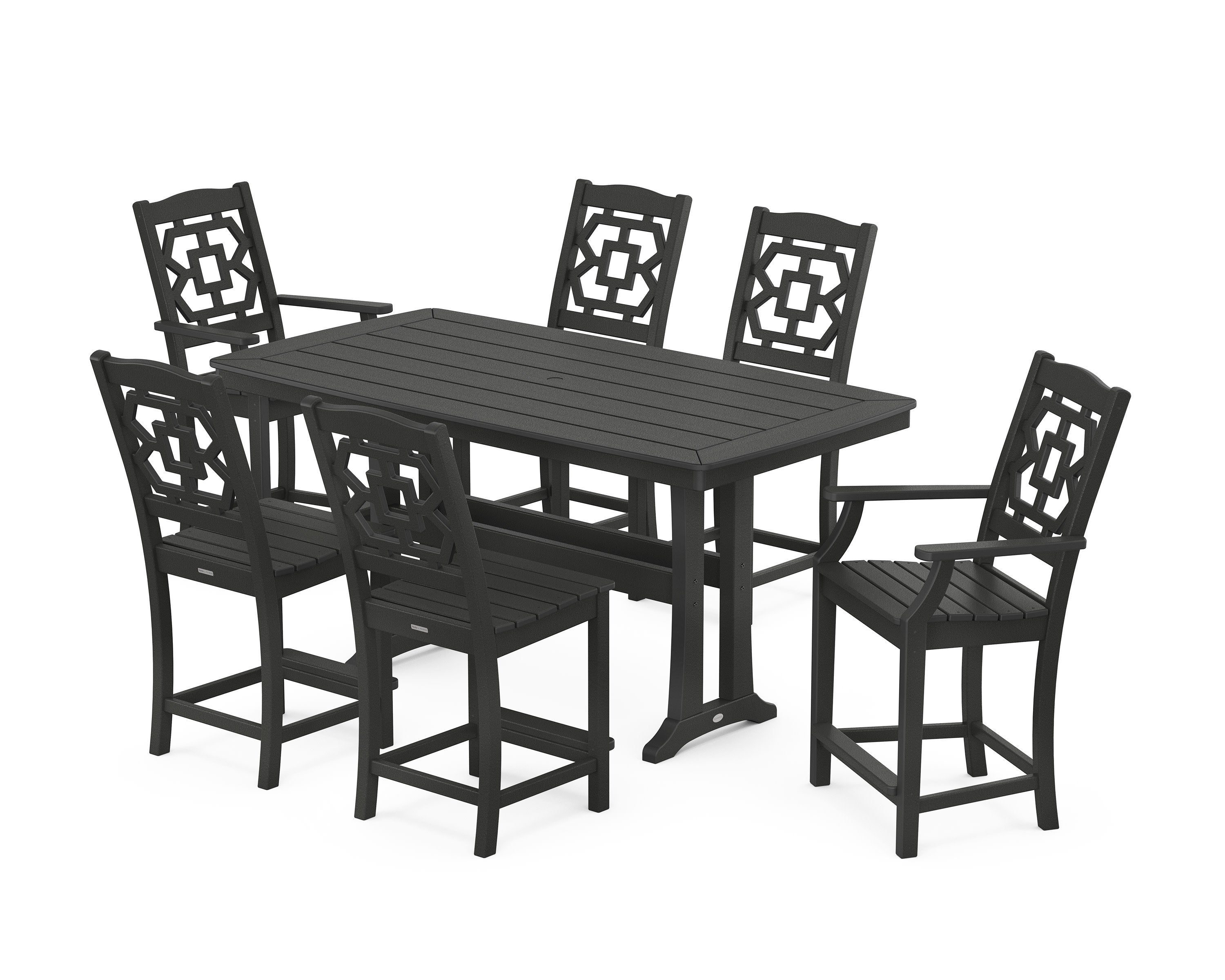 Chinoiserie 7-Piece Counter Set with Trestle Legs in Black