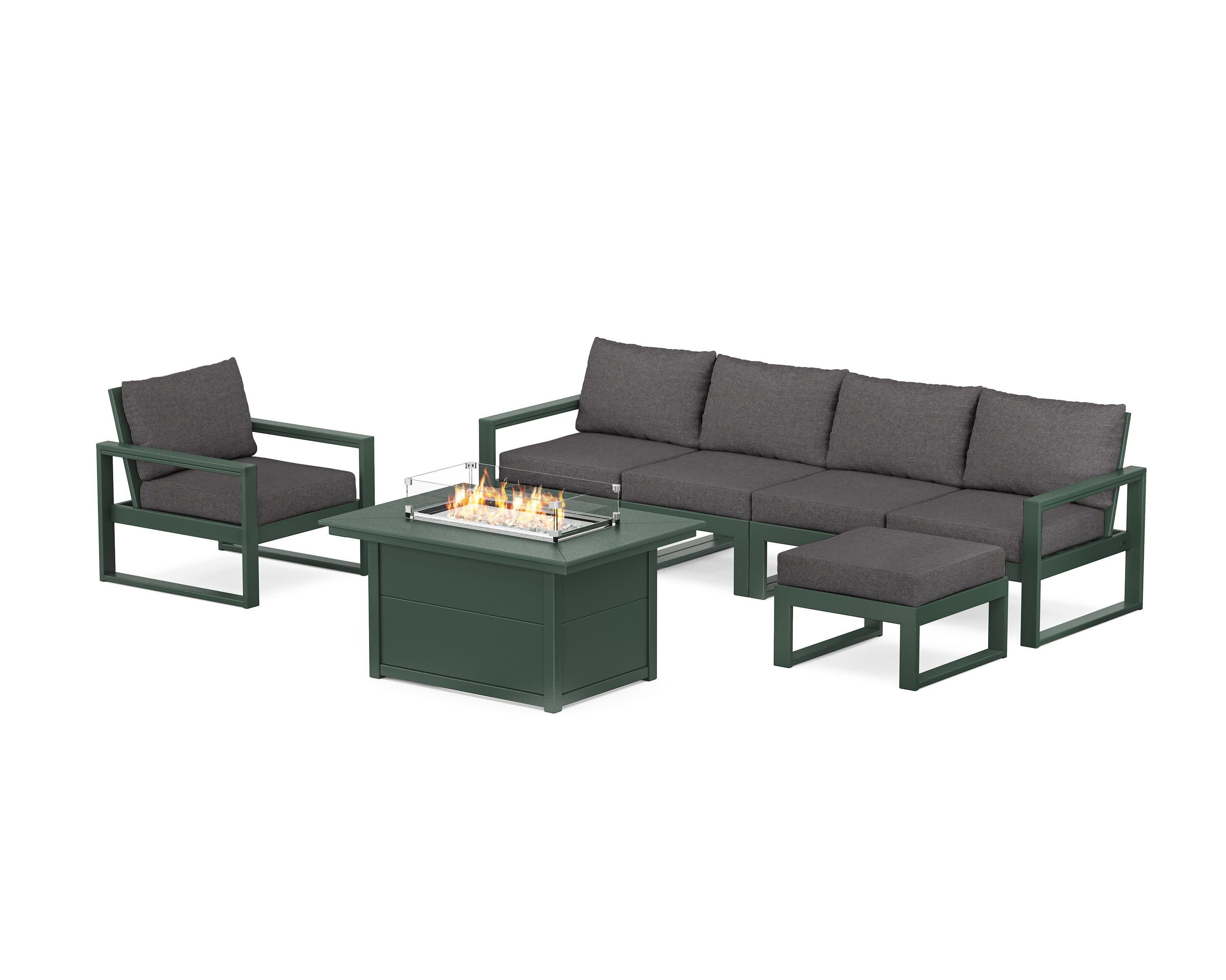 EDGE Sectional Lounge and Fire Pit Set in Green / Ash Charcoal