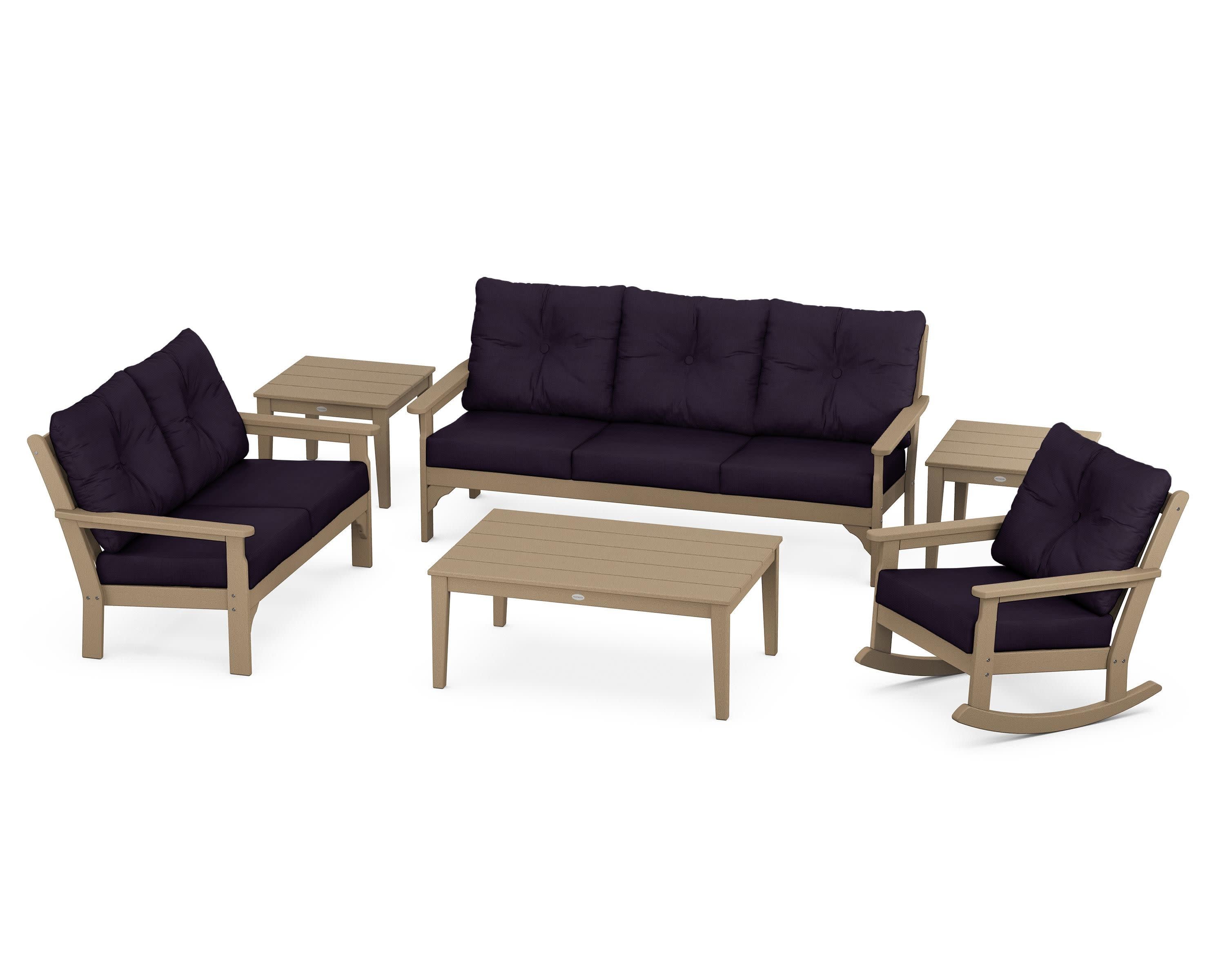 Vineyard 6-Piece Deep Seating Set in Vintage Sahara / Navy Linen