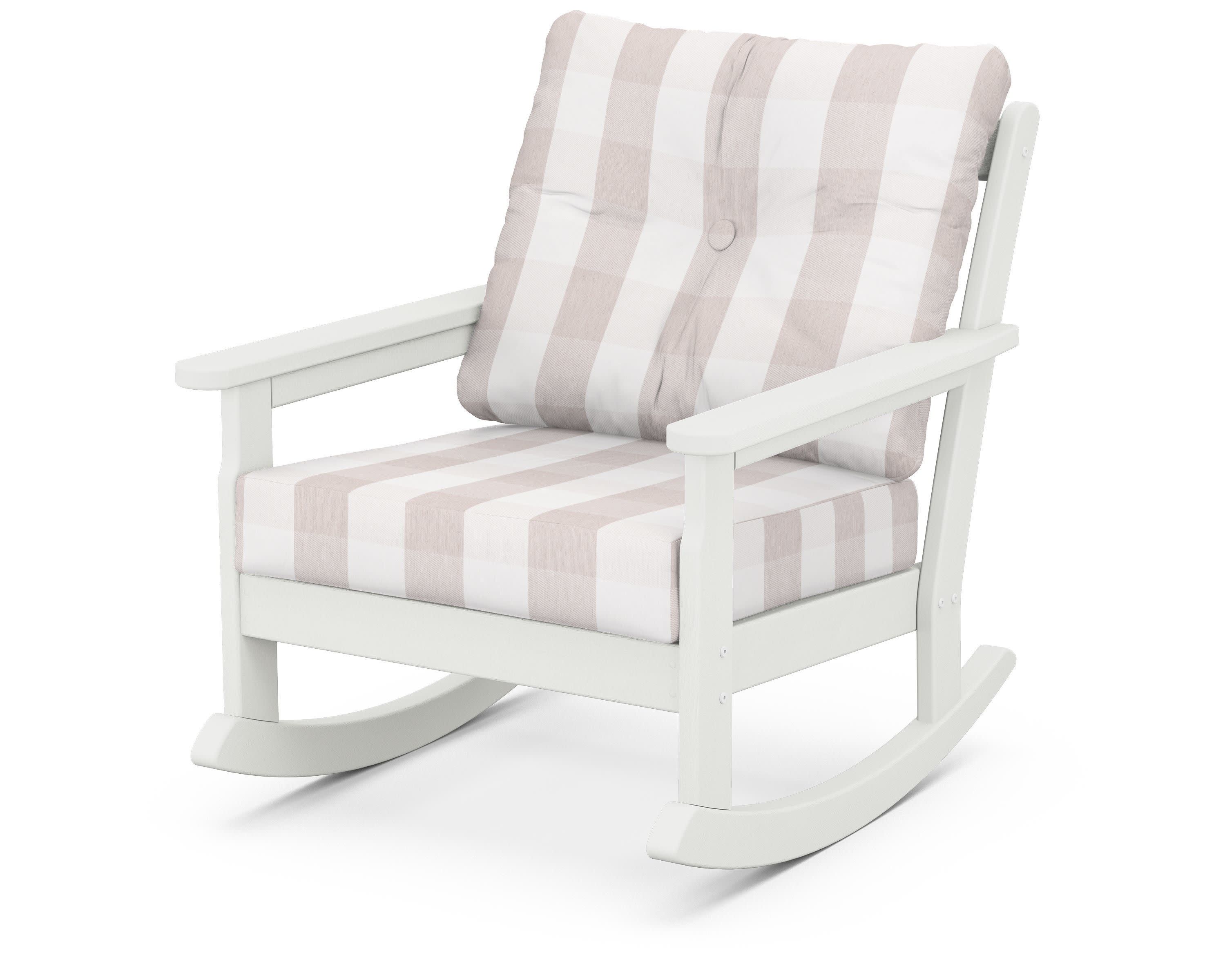 Vineyard Deep Seating Rocking Chair in Vintage White / Buffalo Plaid Dune Burlap
