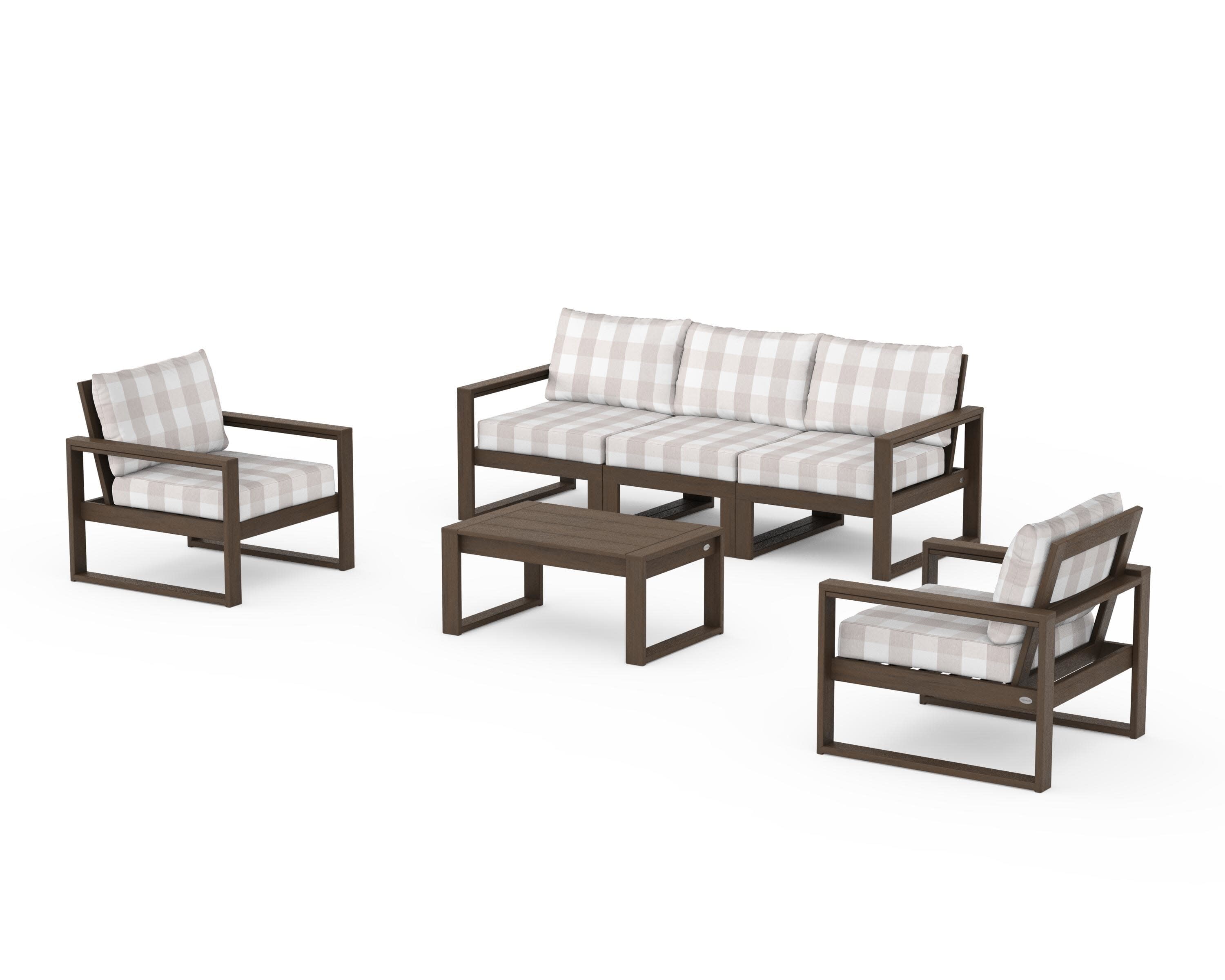 EDGE Sectional 4-Piece Deep Seating Set with Sofa in Kona / Buffalo Plaid Dune Burlap