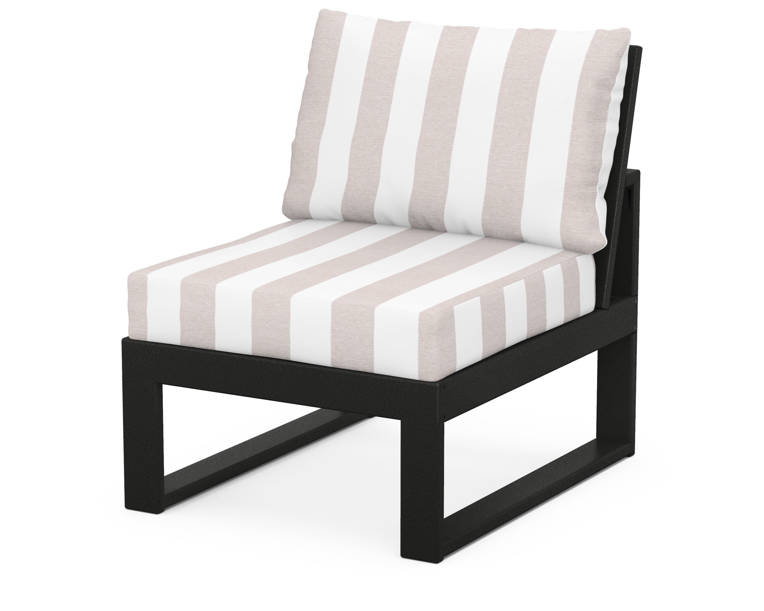 Modular Armless Chair in Black / Cabana Stripe Dune Burlap