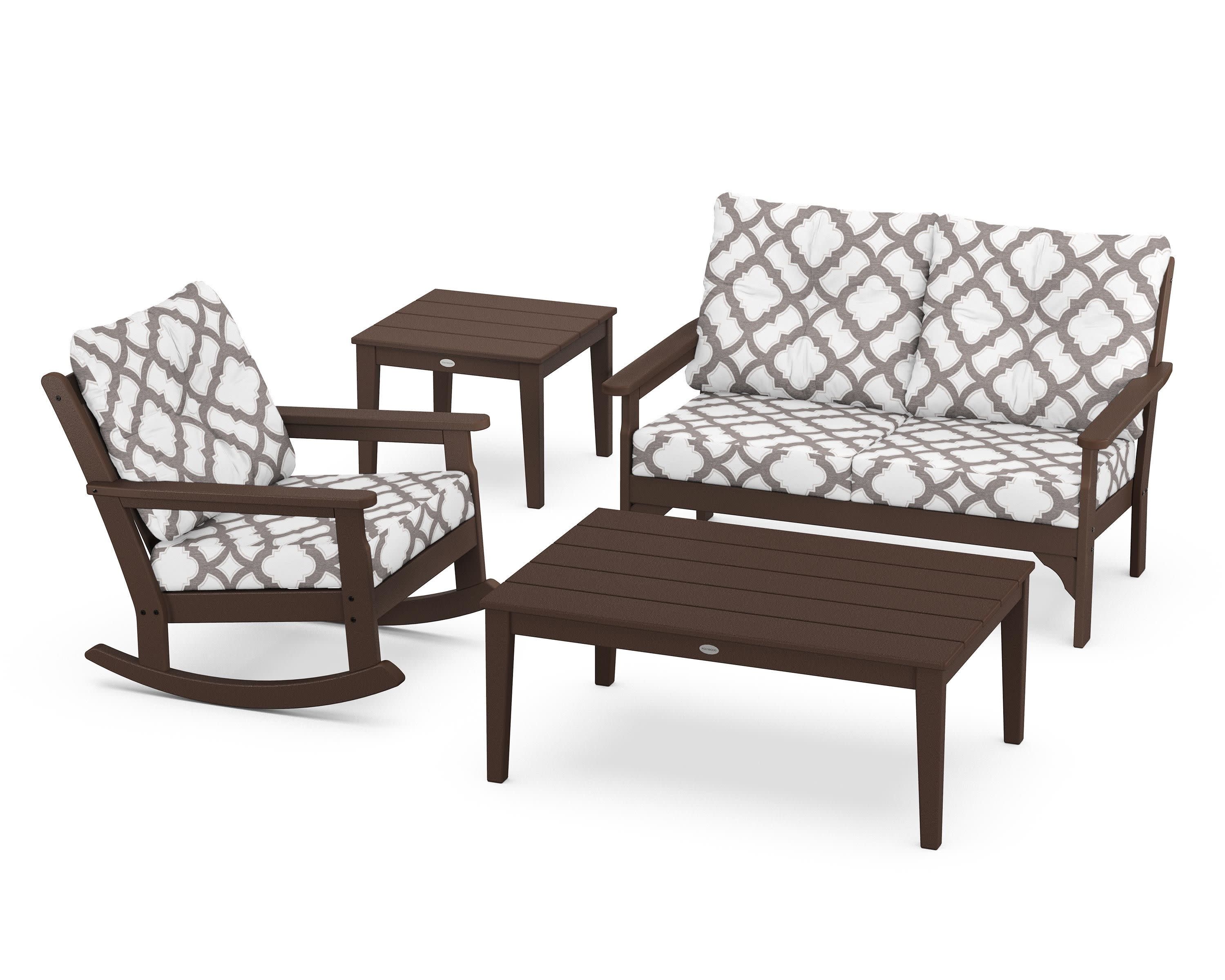 Vineyard 4-Piece Deep Seating Rocker Set in Mahogany / Trellis Grey Mist