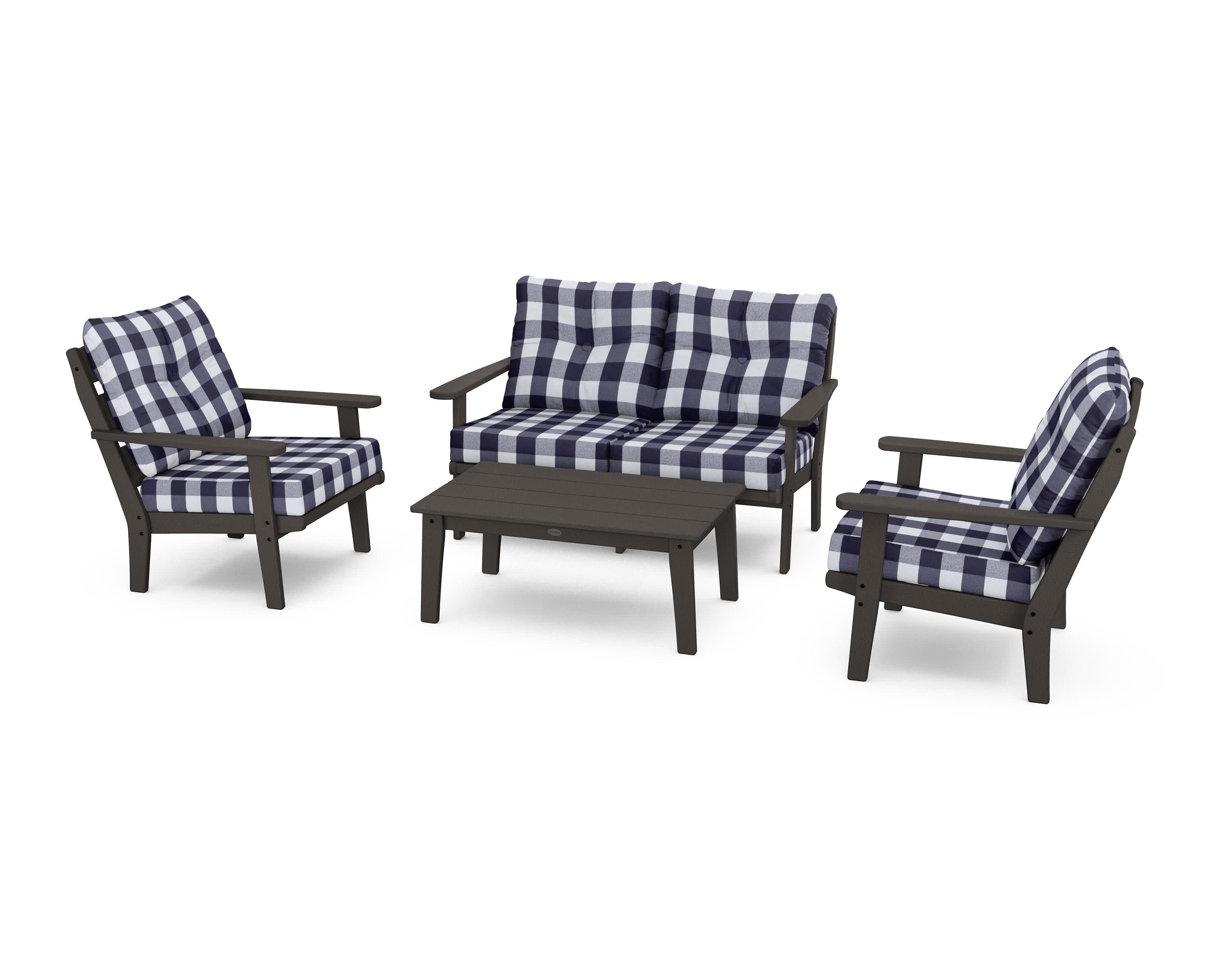 Lakeside 4-Piece Deep Seating Set in Vintage Coffee / Buffalo Plaid Navy