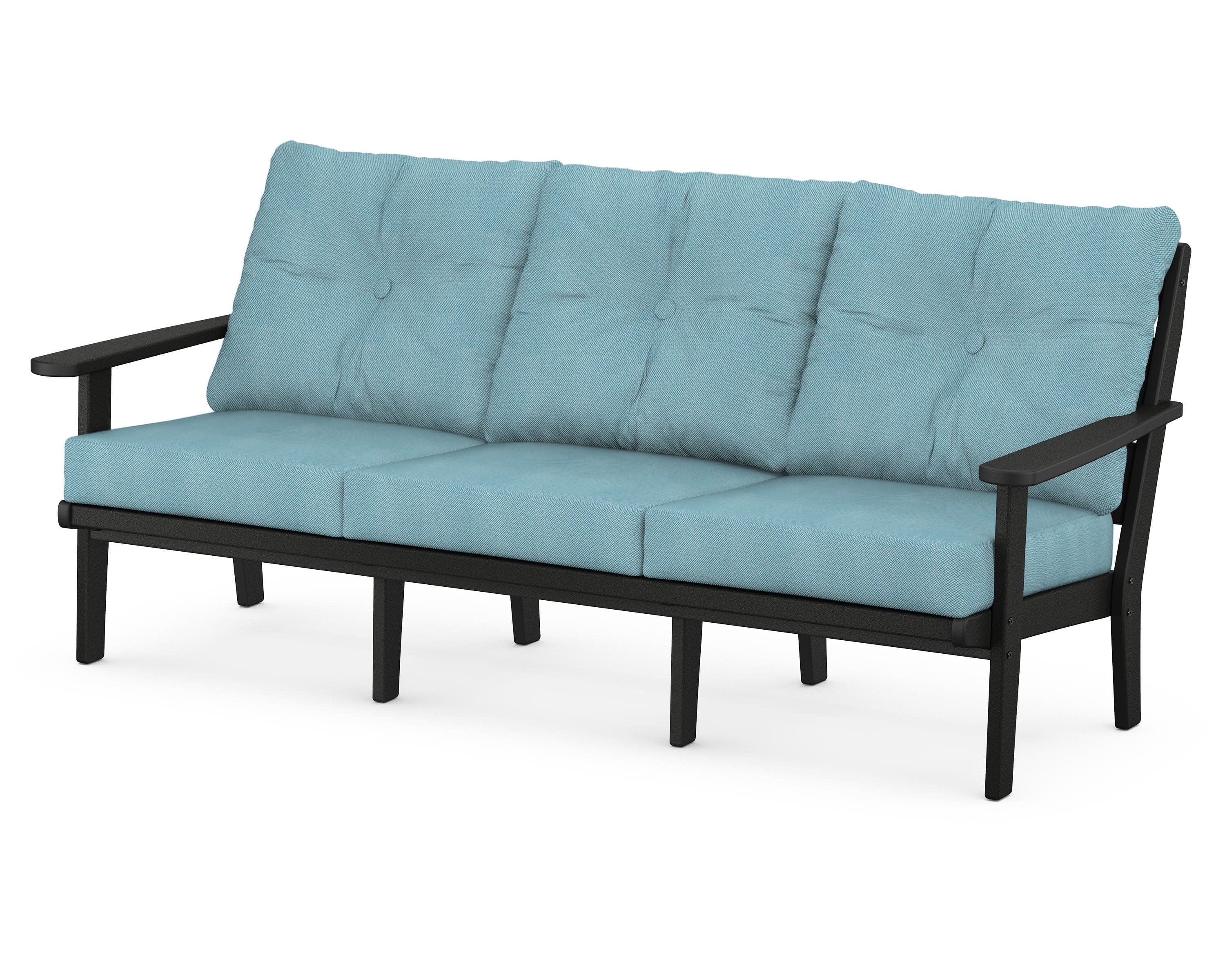 Lakeside Deep Seating Sofa in Black / Lattice Sky Blue