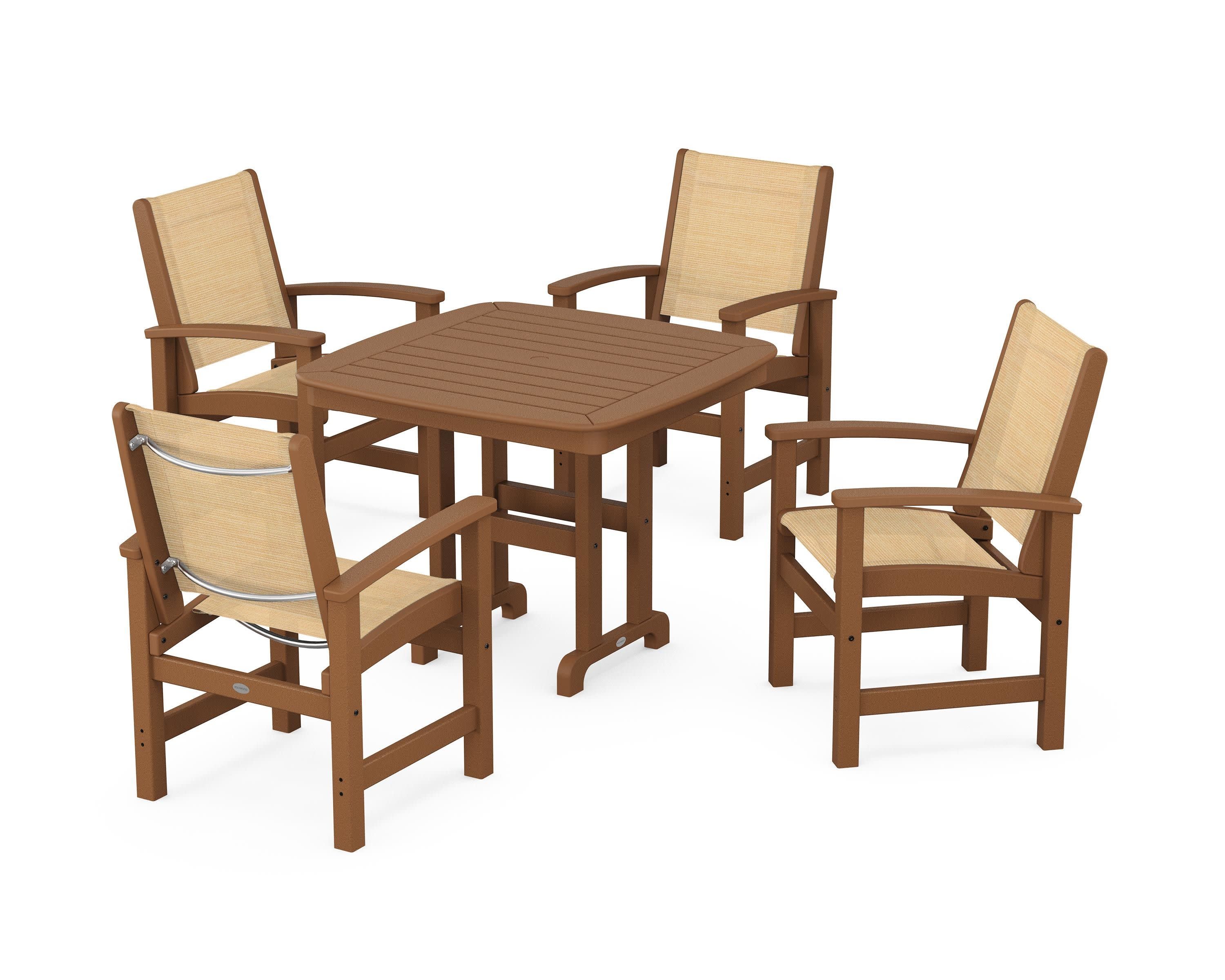 Coastal 5-Piece Dining Set in Teak / Dupioni Apricot Sling