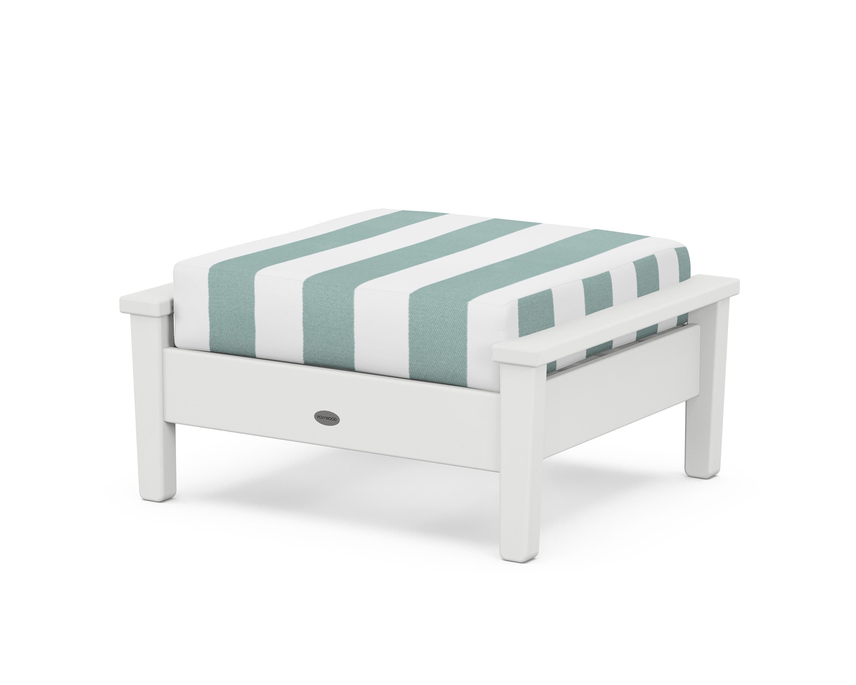Prescott Deep Seating Ottoman in White / Cabana Stripe Glacier Spa