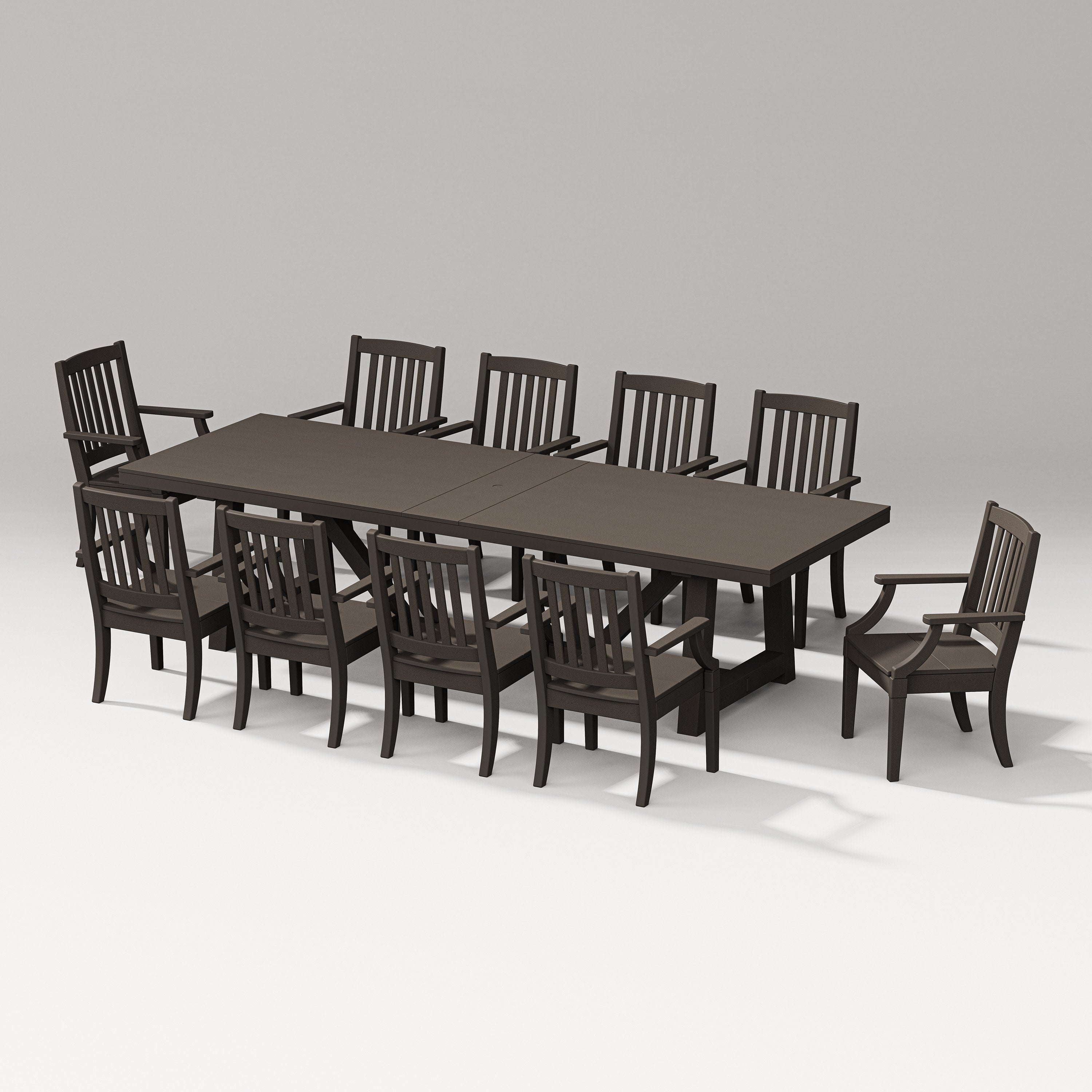 Estate 11-Piece A-Frame Table Dining Set in Vintage Coffee