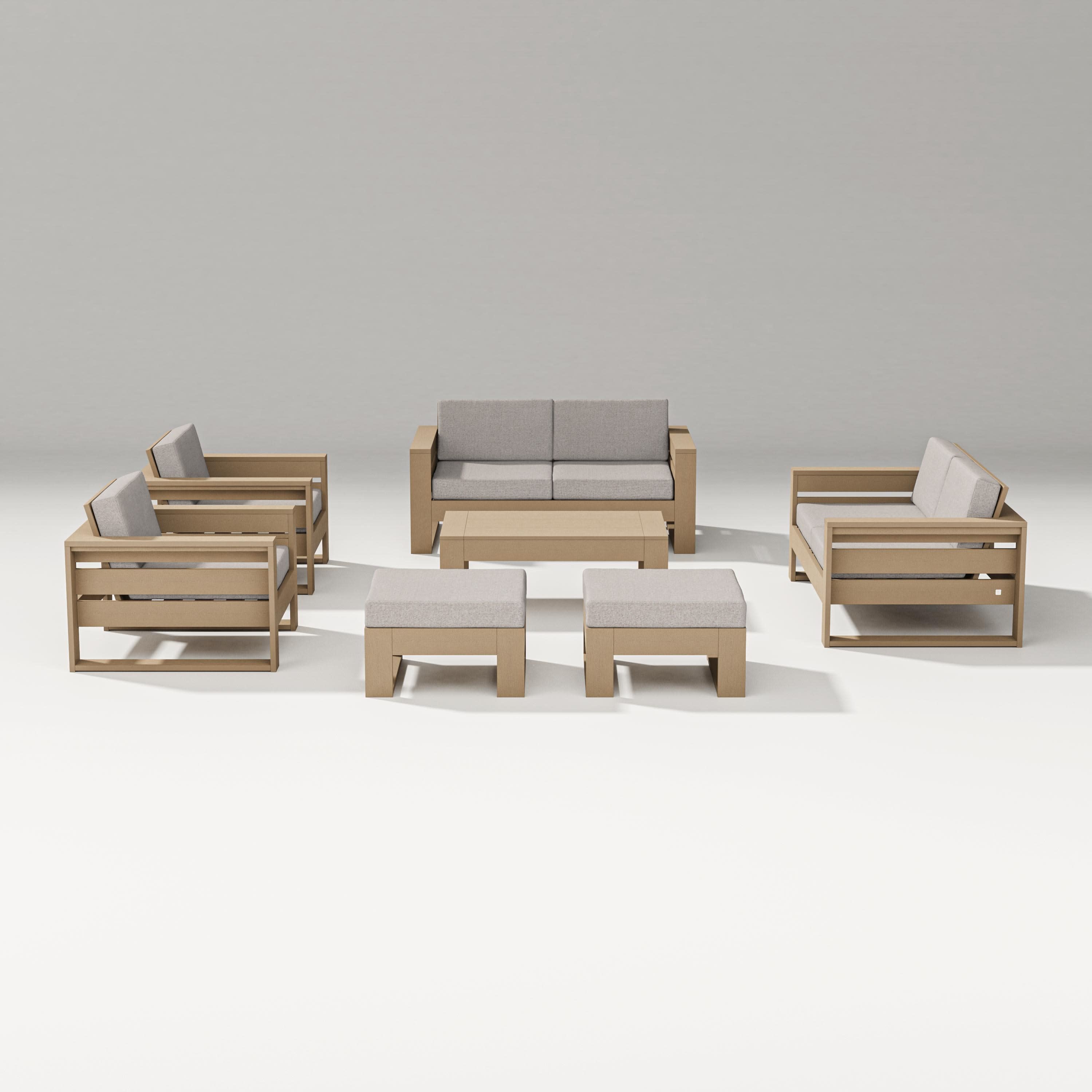Latitude 7-Piece Lounge Loveseat Set in Vintage Sahara / Weathered Tweed
