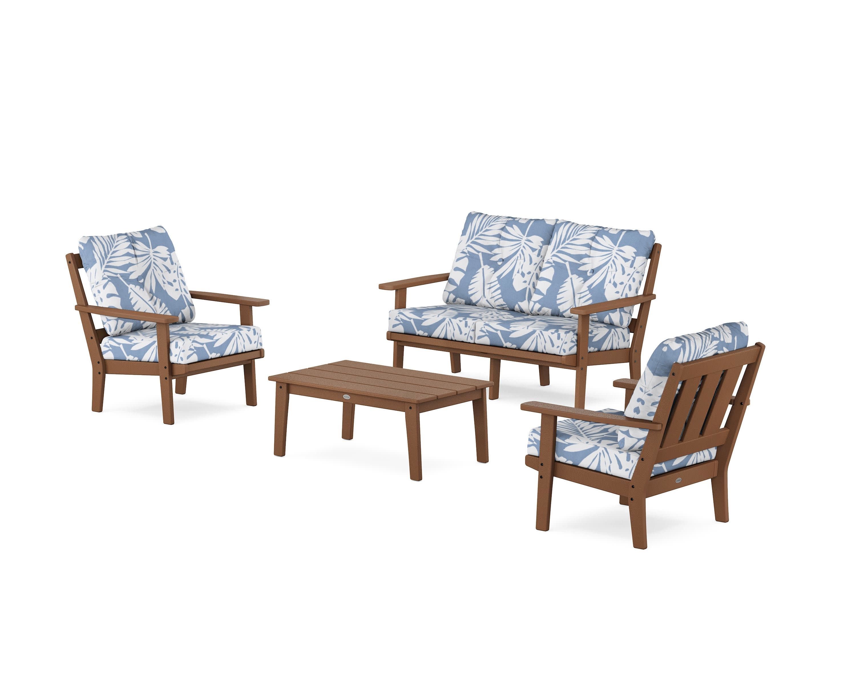 Oxford 4-Piece Deep Seating Set with Loveseat in Teak / Leaf Sky Blue