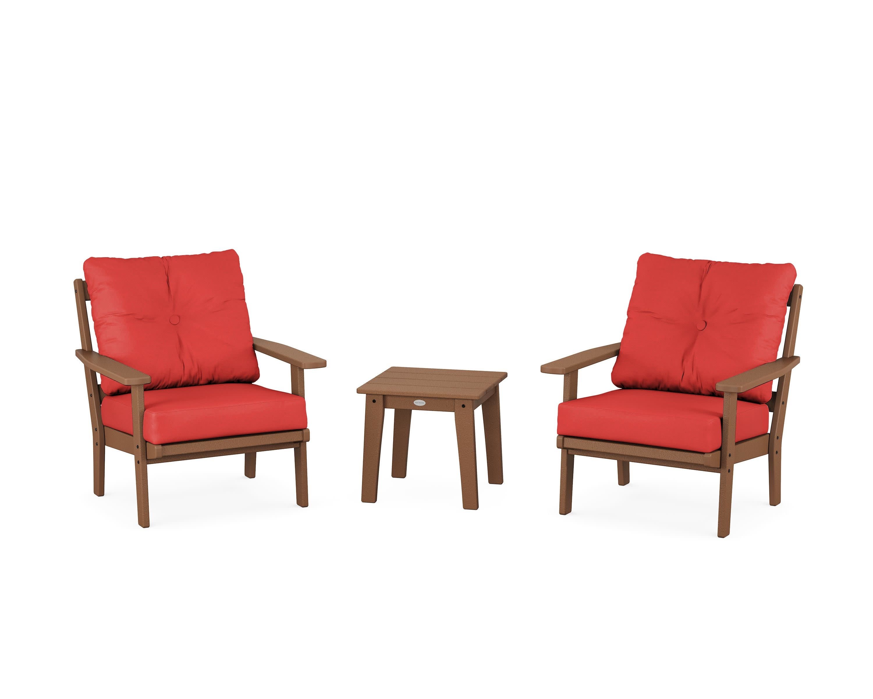 Oxford 3-Piece Deep Seating Set in Teak / Crimson Linen