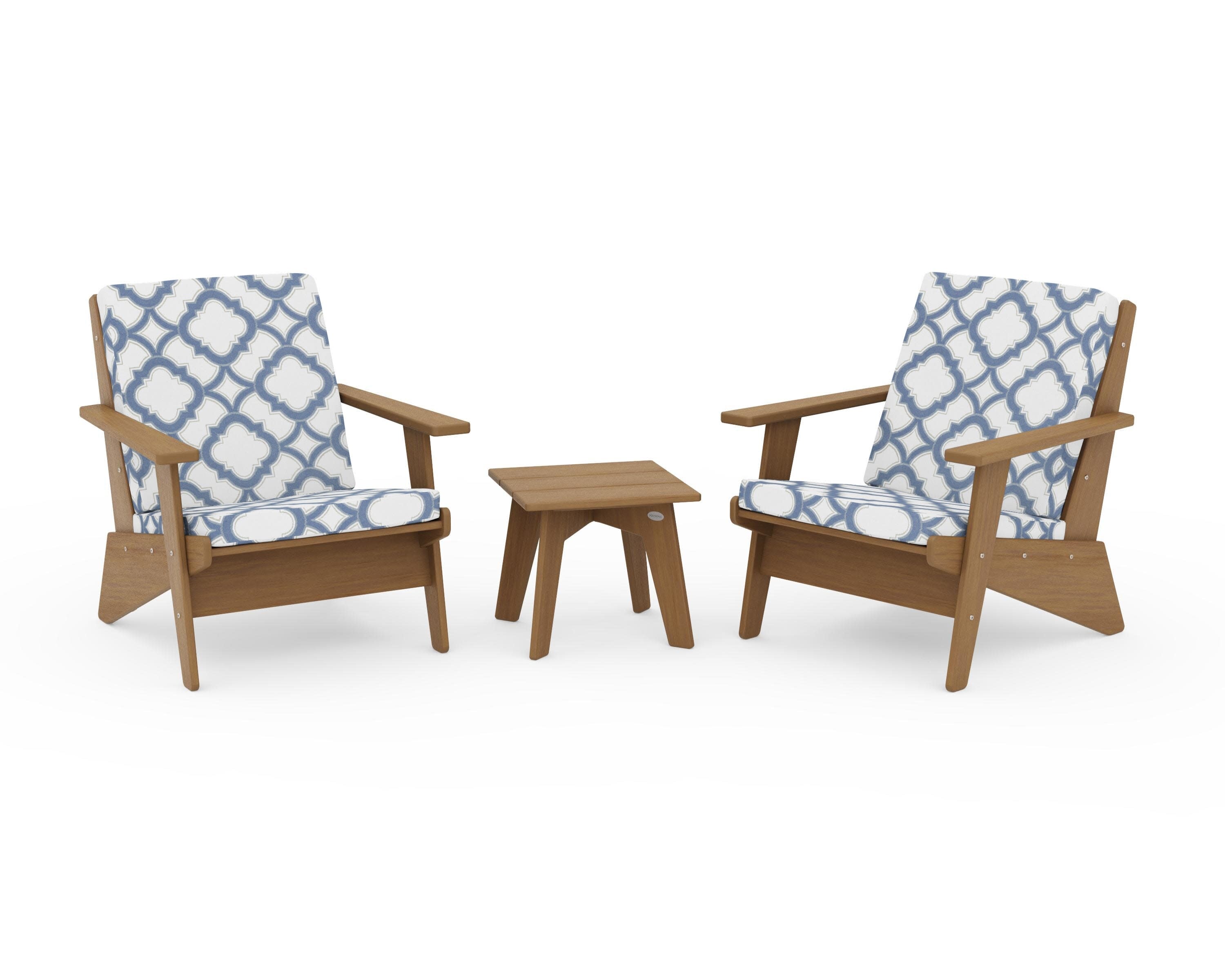 Riviera Modern Lounge 3-Piece Set in Natural / Trellis Sky Blue