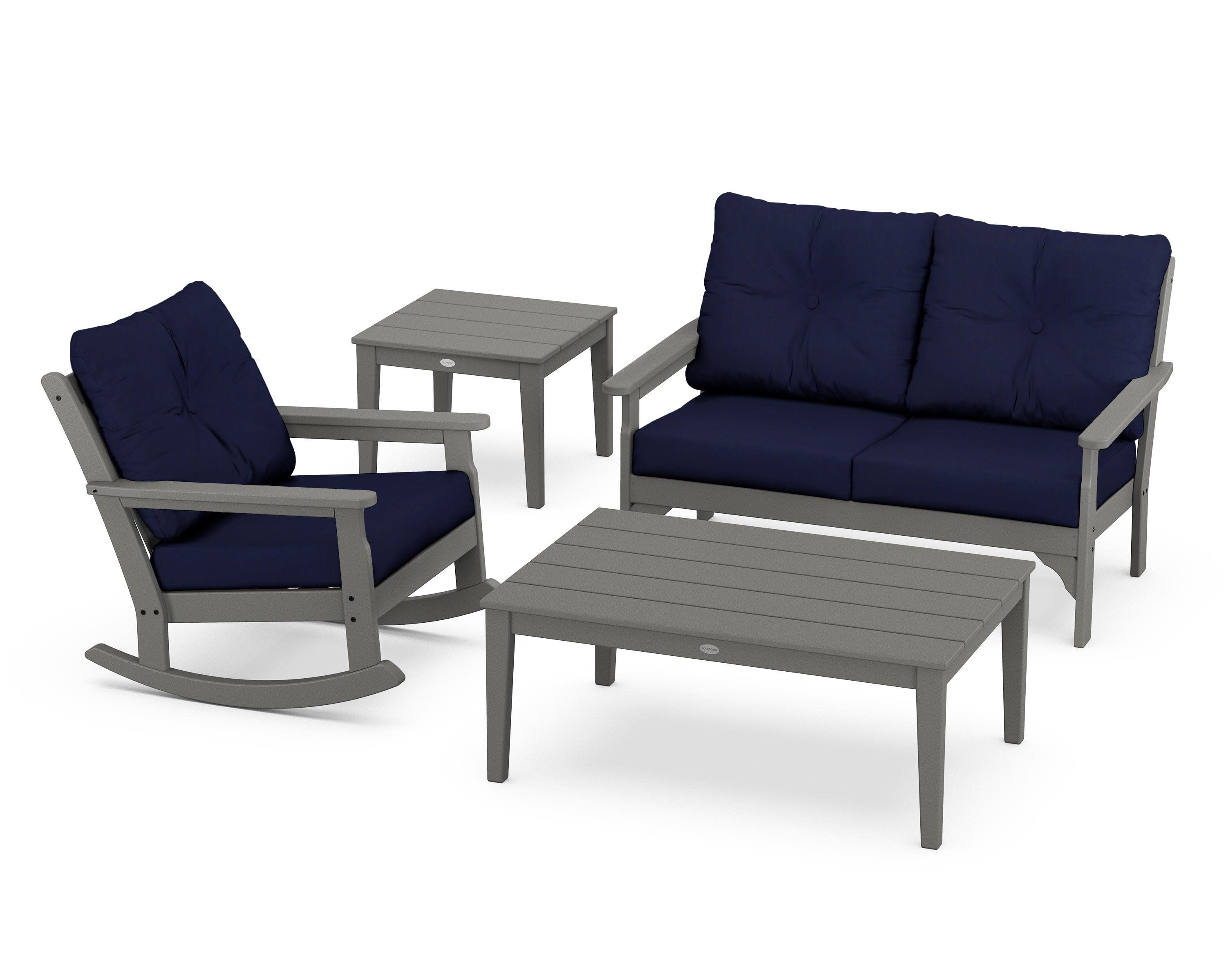 Vineyard 4-Piece Deep Seating Rocker Set in Slate Grey / Navy