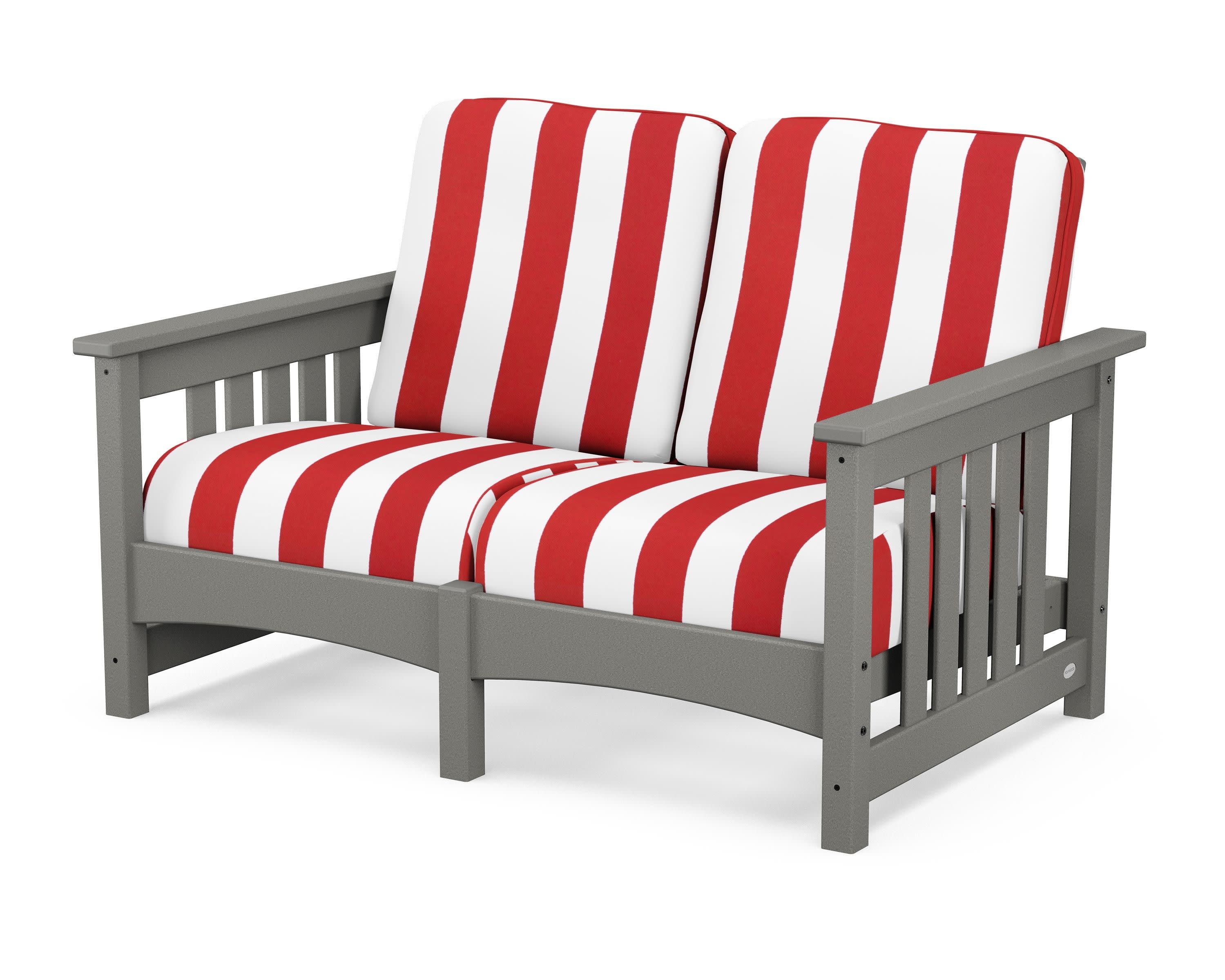 Club Mission Loveseat in Slate Grey / Cabana Stripe Crimson