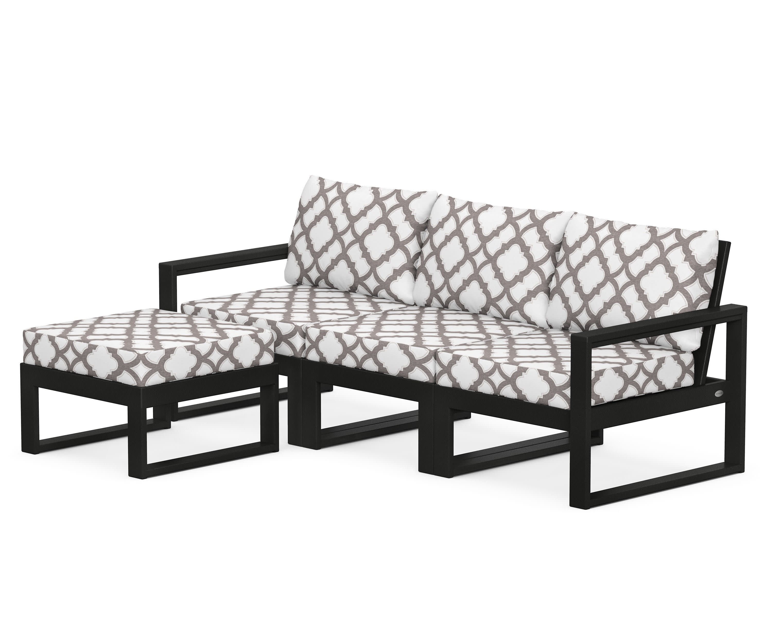 EDGE 4-Piece Modular Deep Seating Set with Ottoman in Black / Trellis Grey Mist