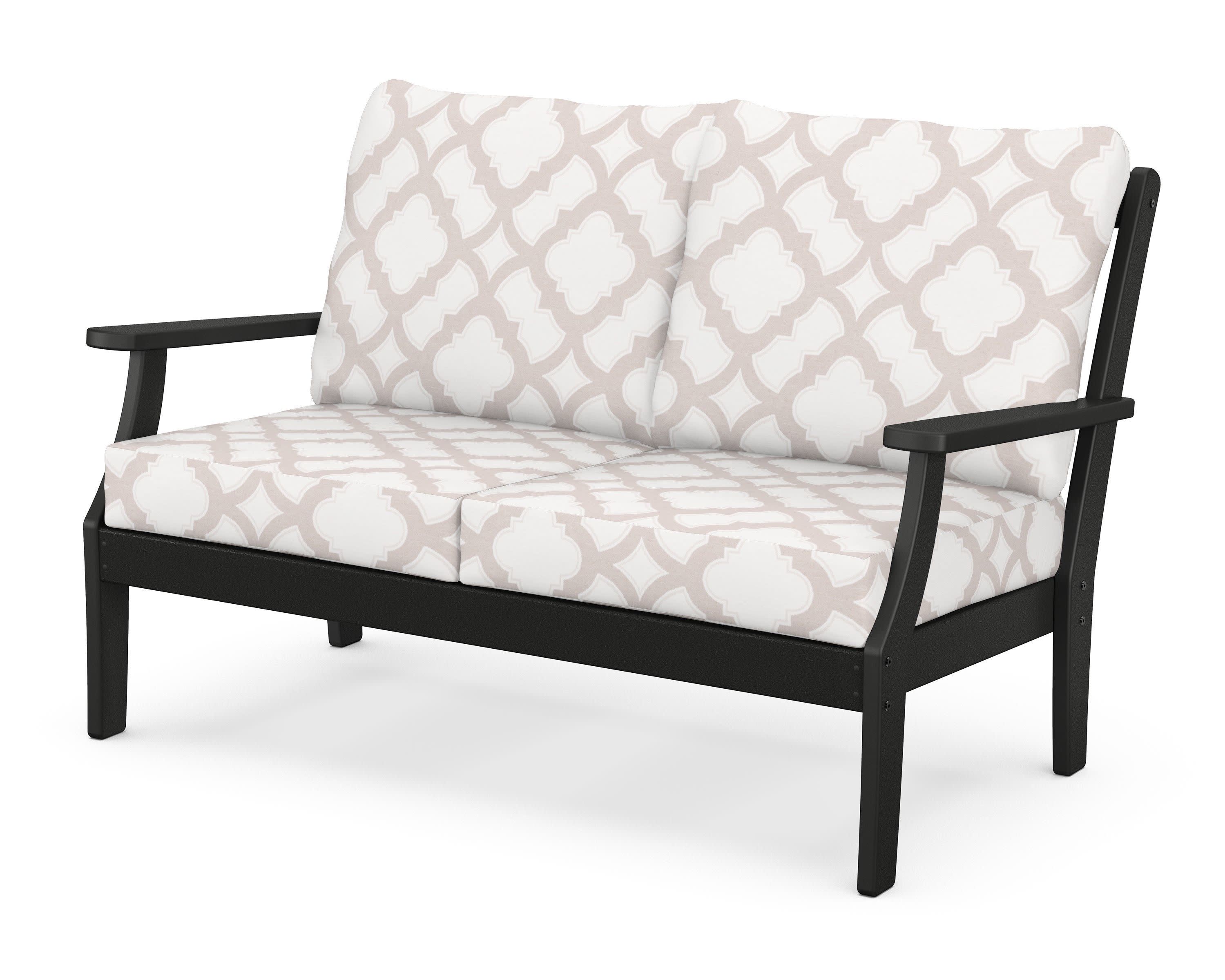 Braxton Deep Seating Loveseat in Black / Trellis Dune Burlap