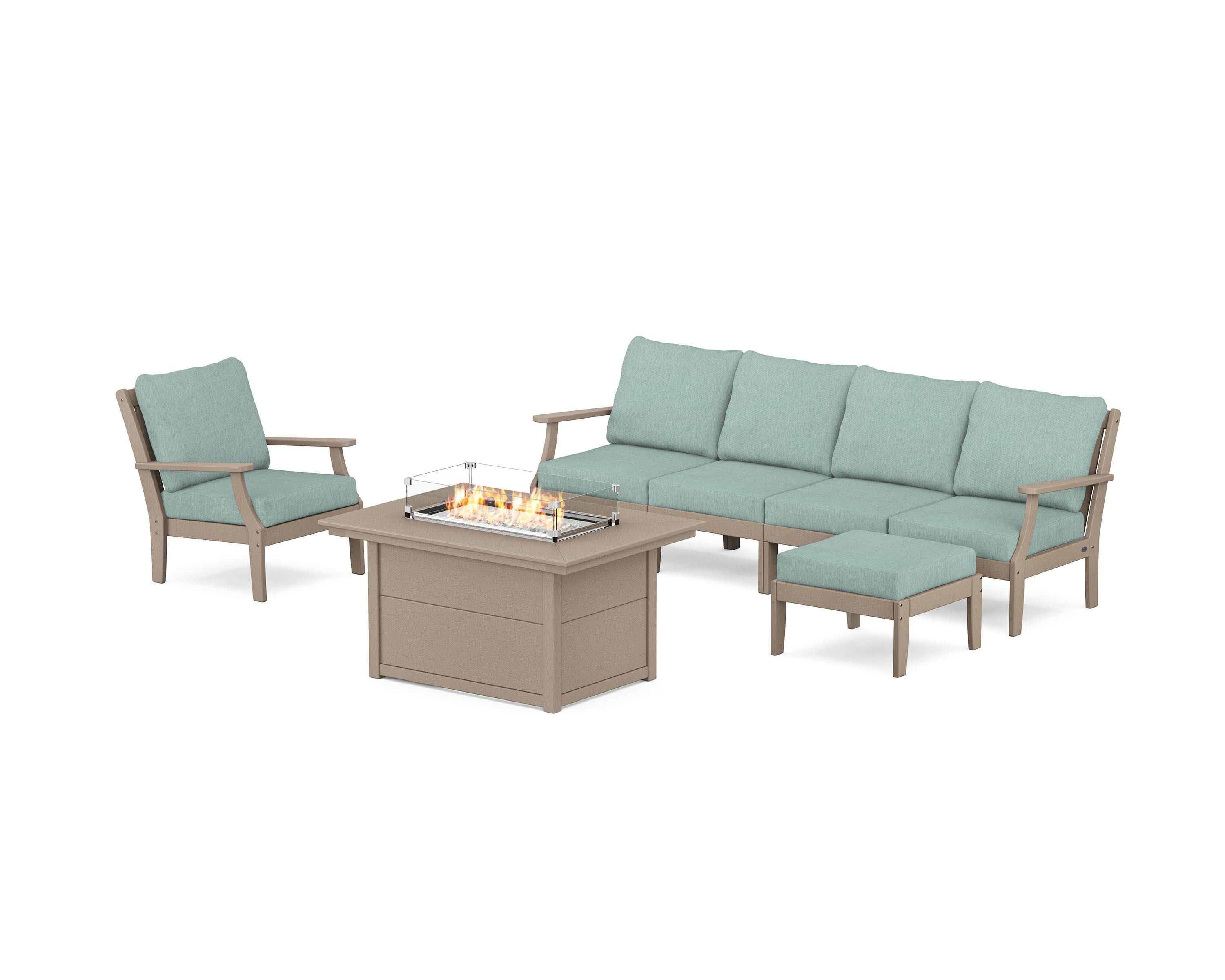 Braxton Sectional Lounge and Fire Pit Set in Vintage Sahara / Glacier Spa