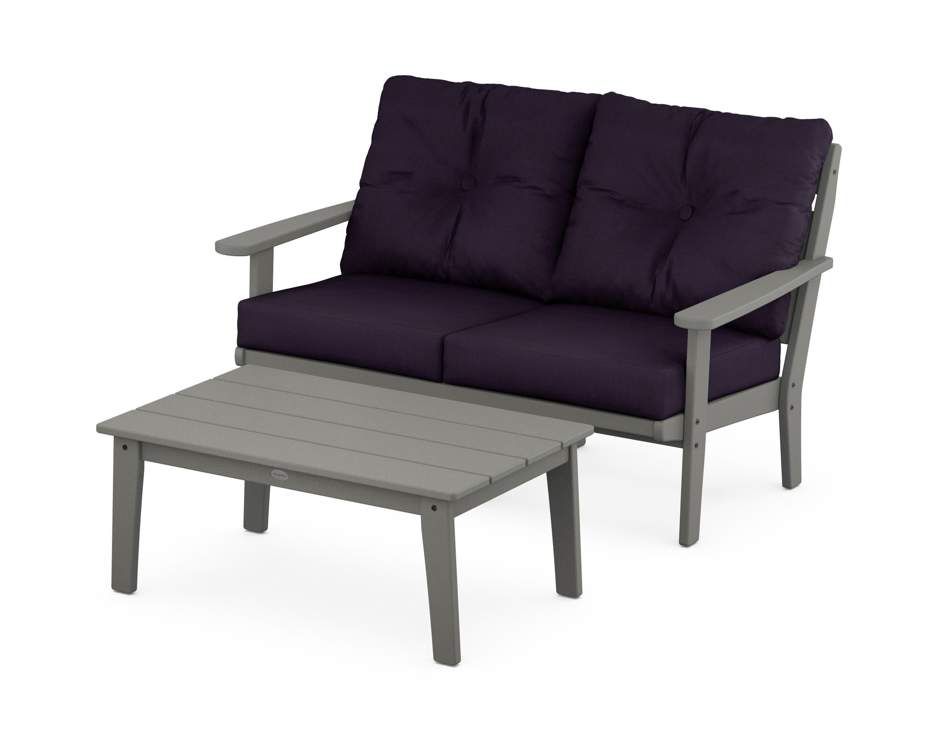Lakeside 2-Piece Lounge Loveseat Set in Slate Grey / Navy Linen