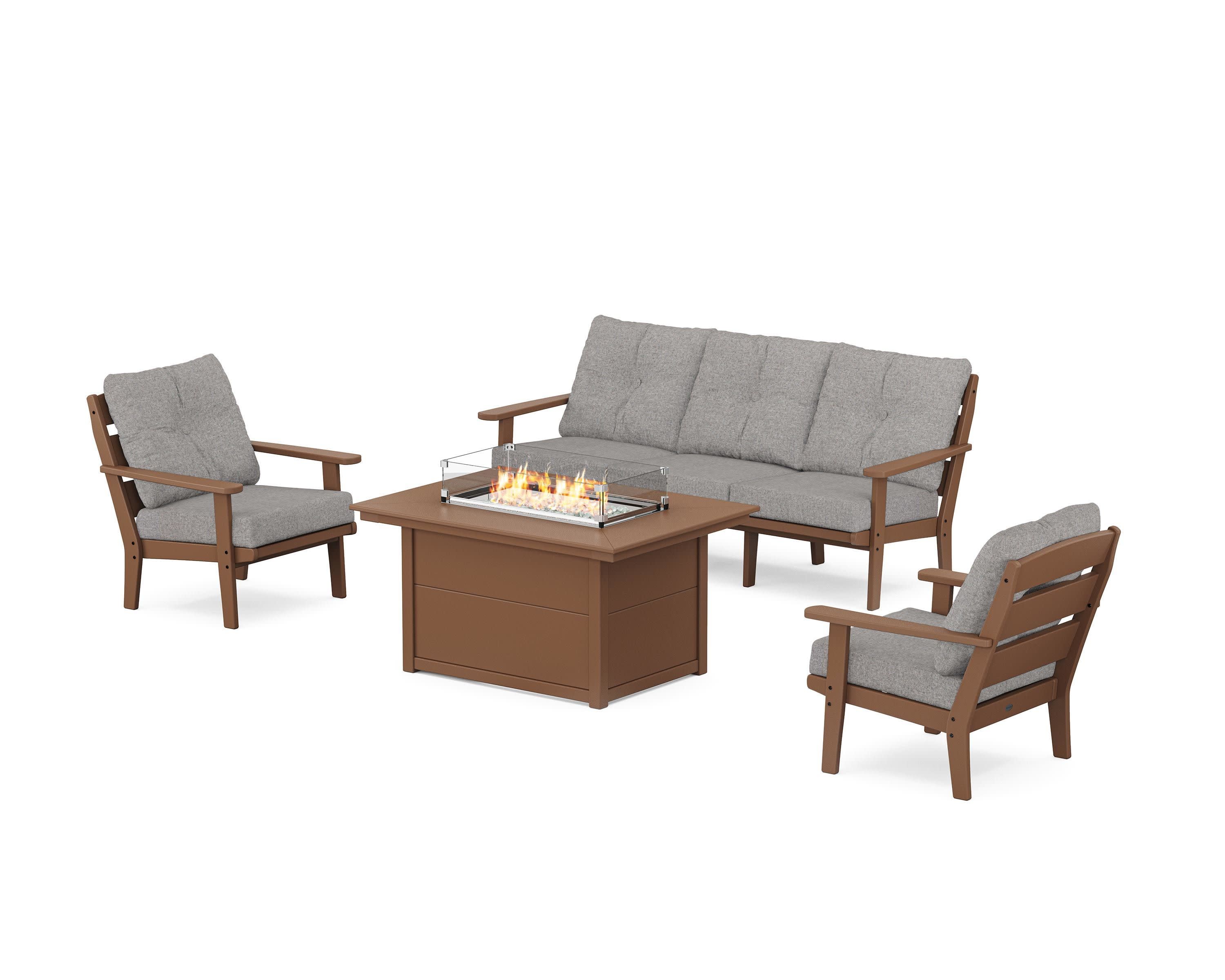 Lakeside Deep Seating Fire Pit Table Set in Teak / Grey Mist