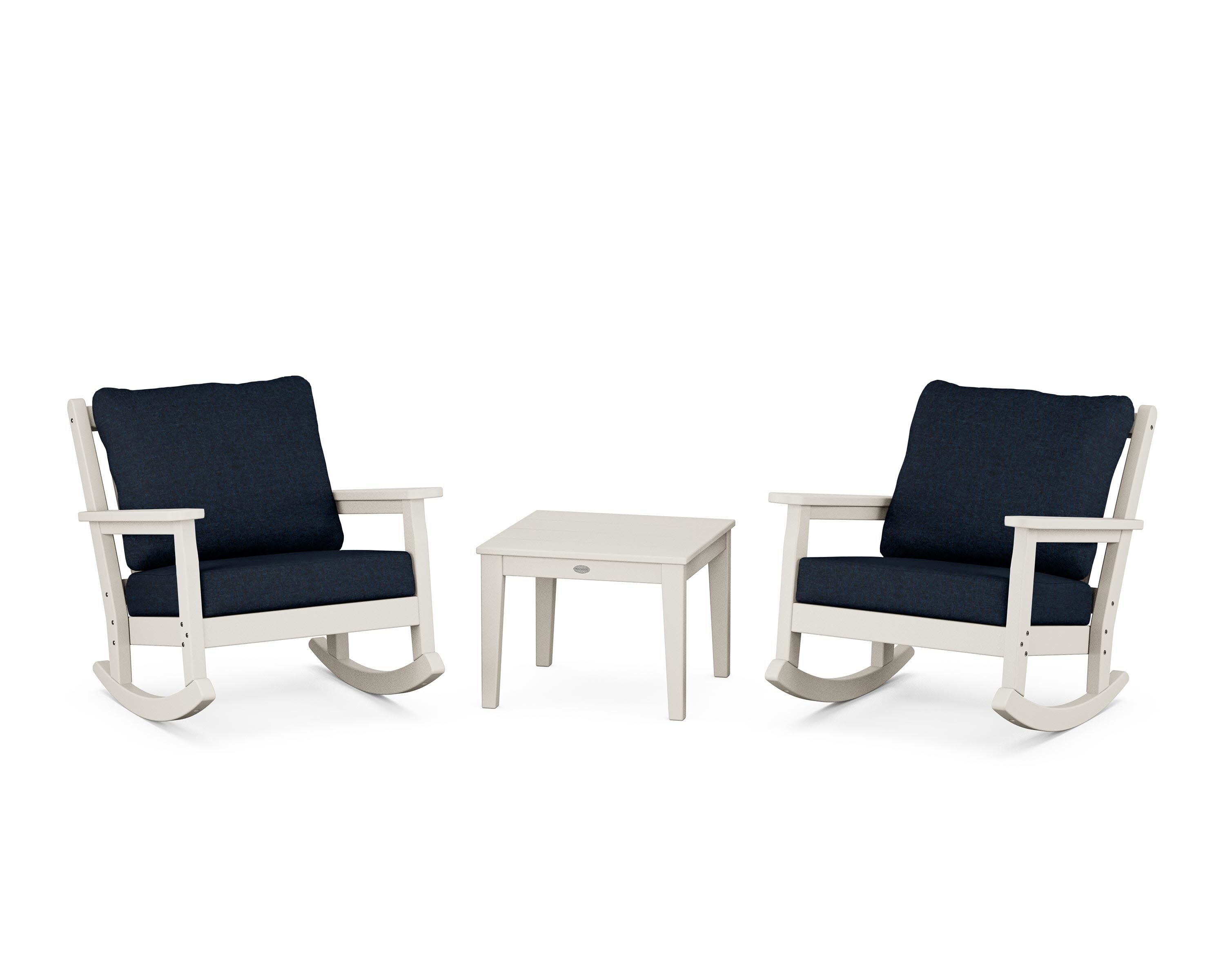Chippendale 3-Piece Deep Seating Rocker Set in Sand / Marine Indigo