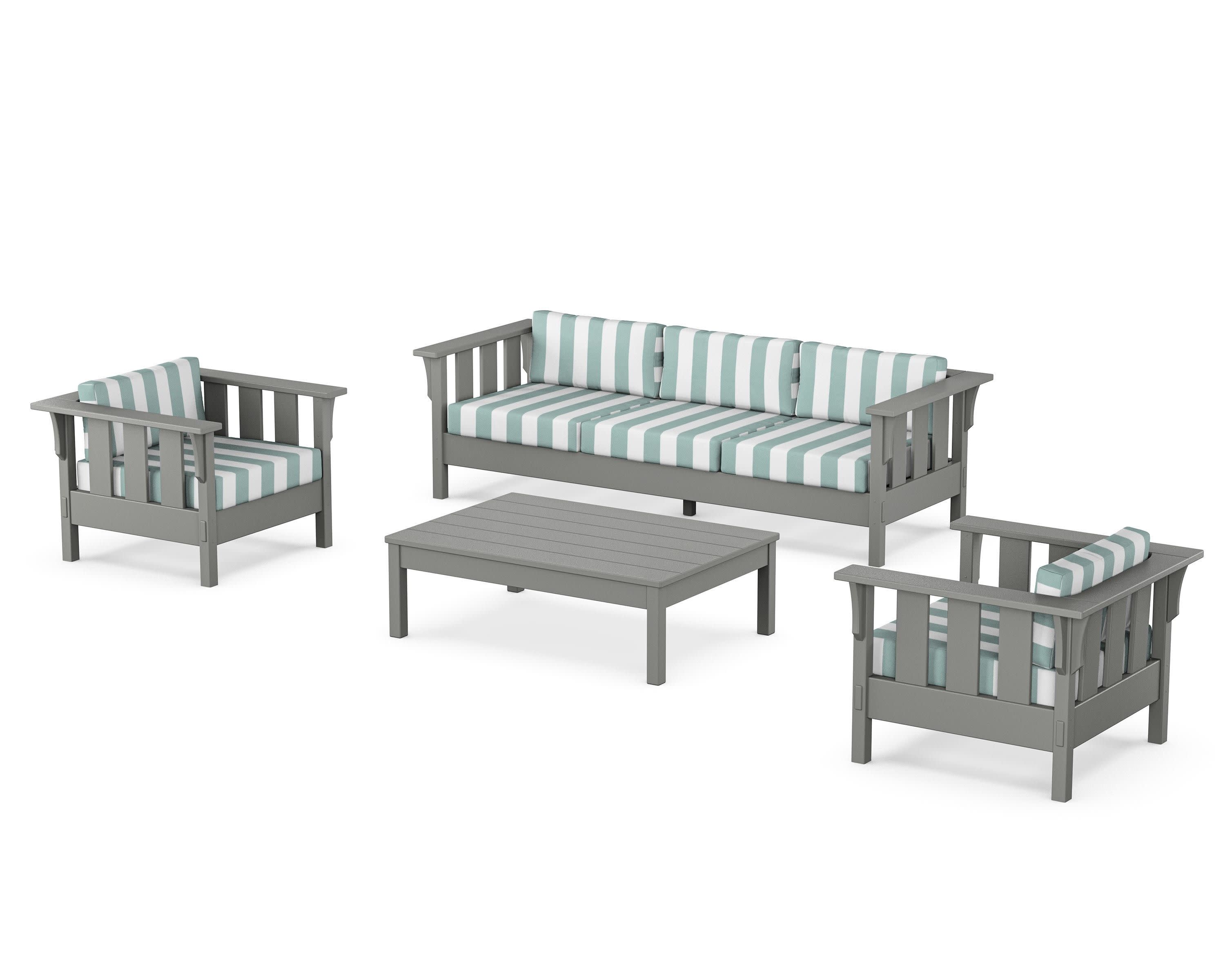 Acadia 4-Piece Deep Seating Set with Sofa in Slate Grey / Cabana Stripe Glacier Spa