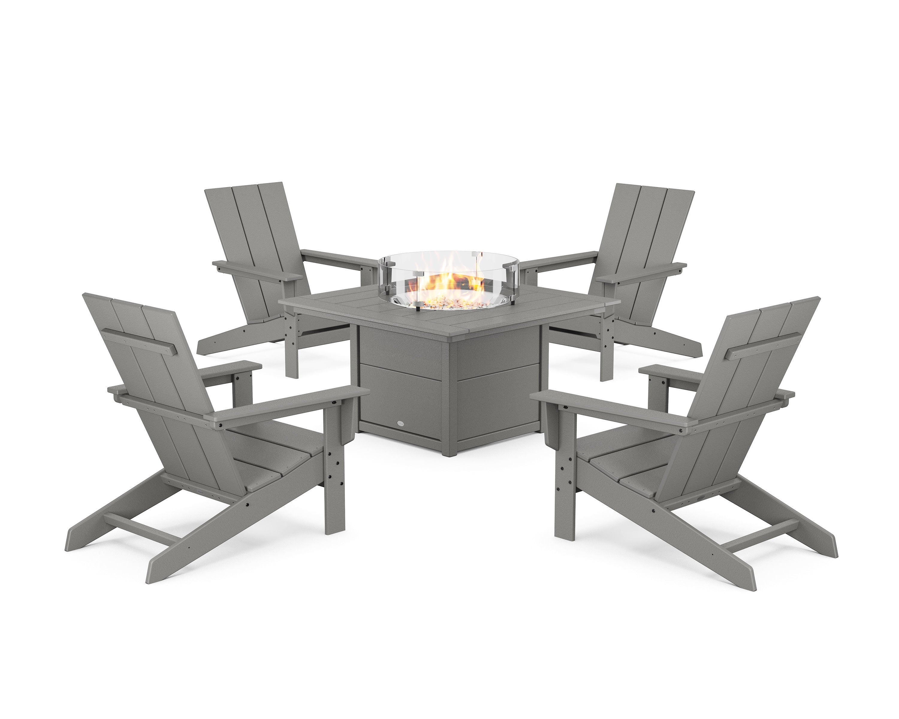 5-Piece Modern Studio Adirondack Conversation Set with Fire Pit Table in Slate Grey