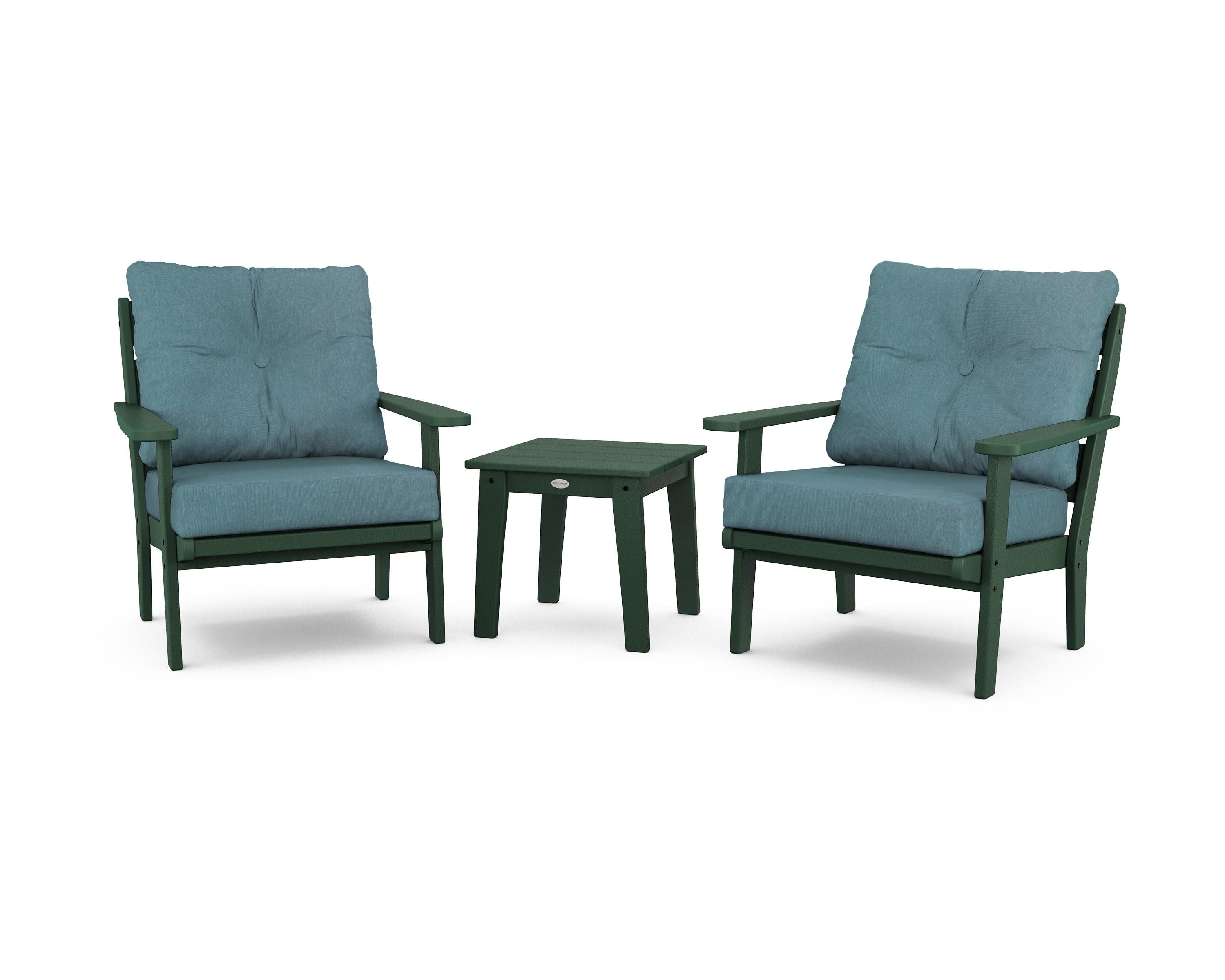 Lakeside 3-Piece Deep Seating Chair Set in Green / Ocean Teal