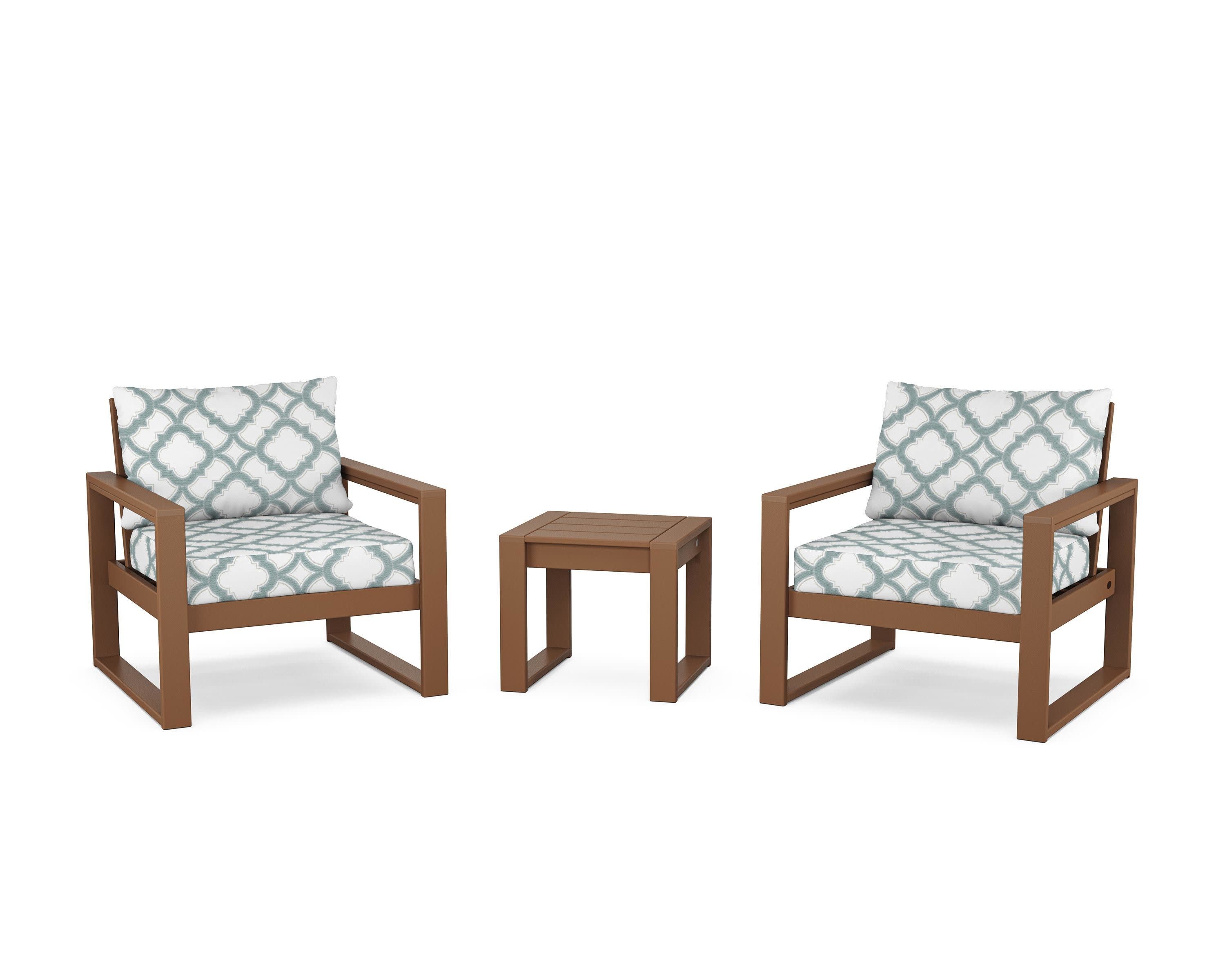EDGE Sectional 3-Piece Deep Seating Set in Teak / Trellis Glacier Spa