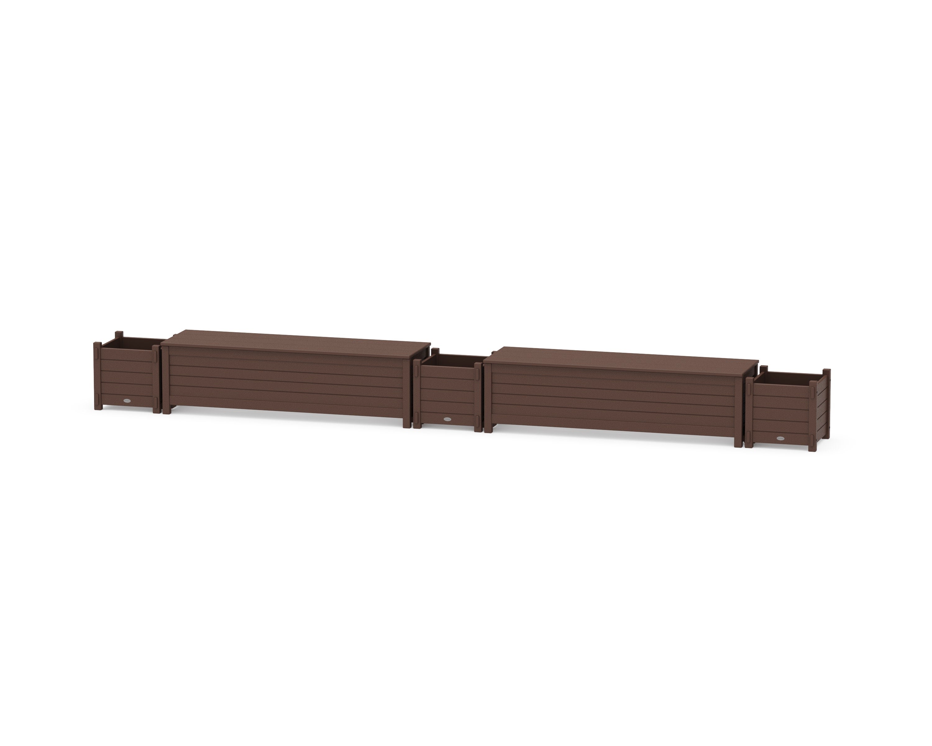 60" Nautical Straight Double Planter Storage Bench Set in Mahogany