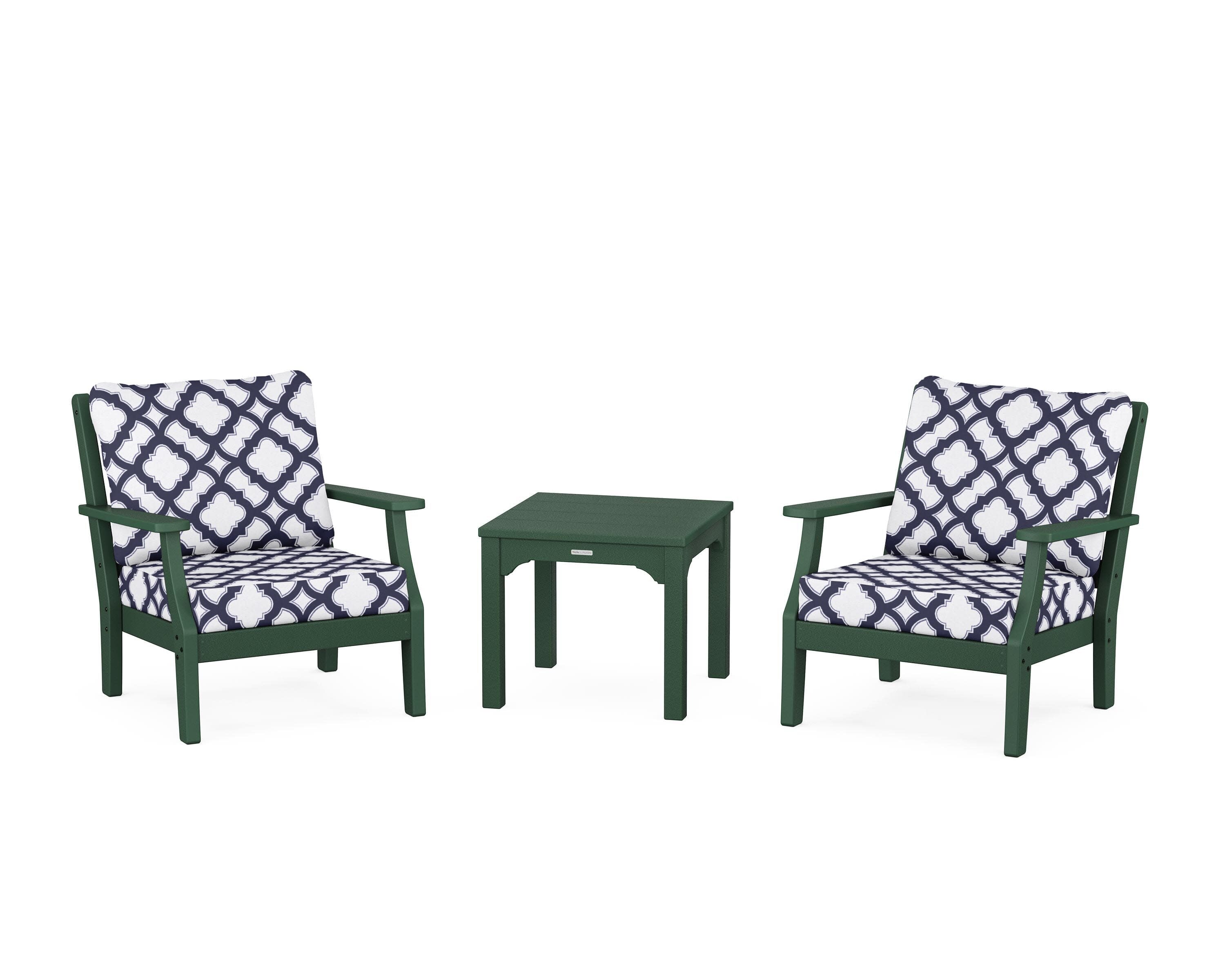 Chinoiserie 3-Piece Deep Seating Set in Green / Trellis Navy
