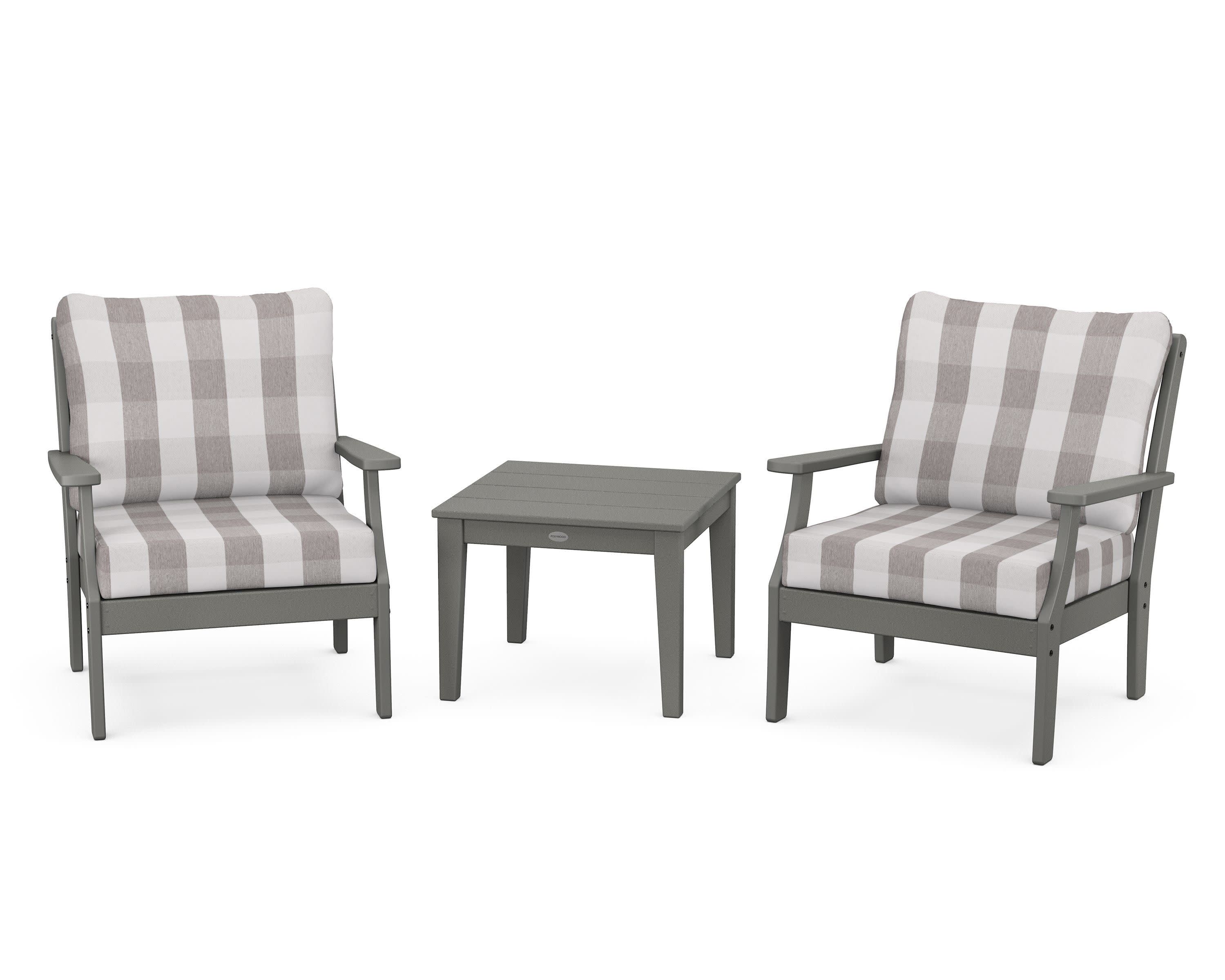 Braxton 3-Piece Deep Seating Set in Slate Grey / Buffalo Plaid Grey Mist