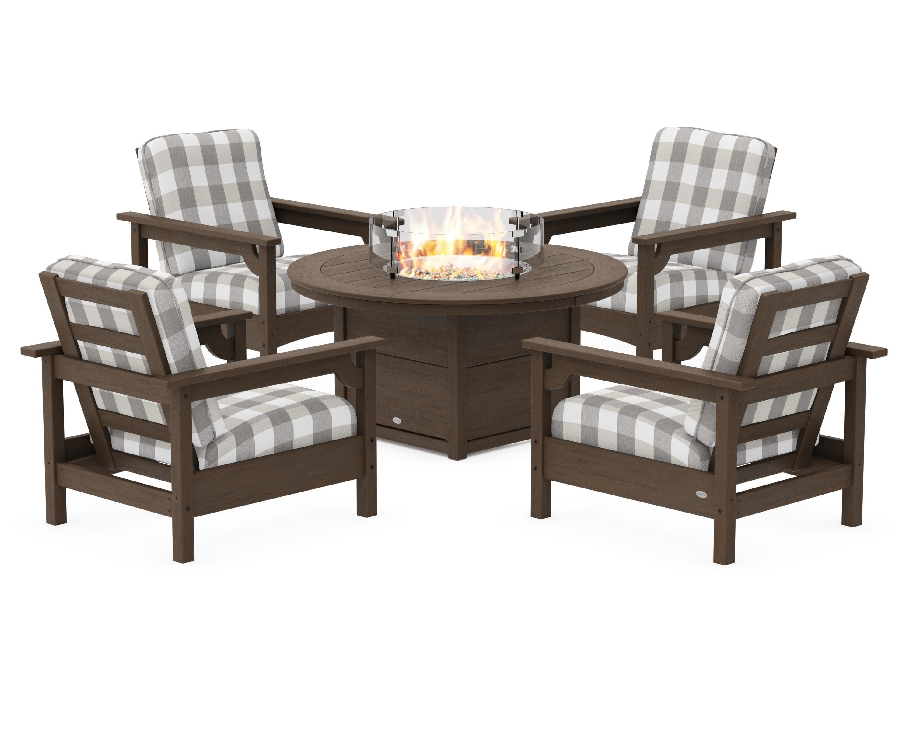 Club 5-Piece Conversation Set with Fire Pit Table in Kona / Buffalo Plaid Grey Mist