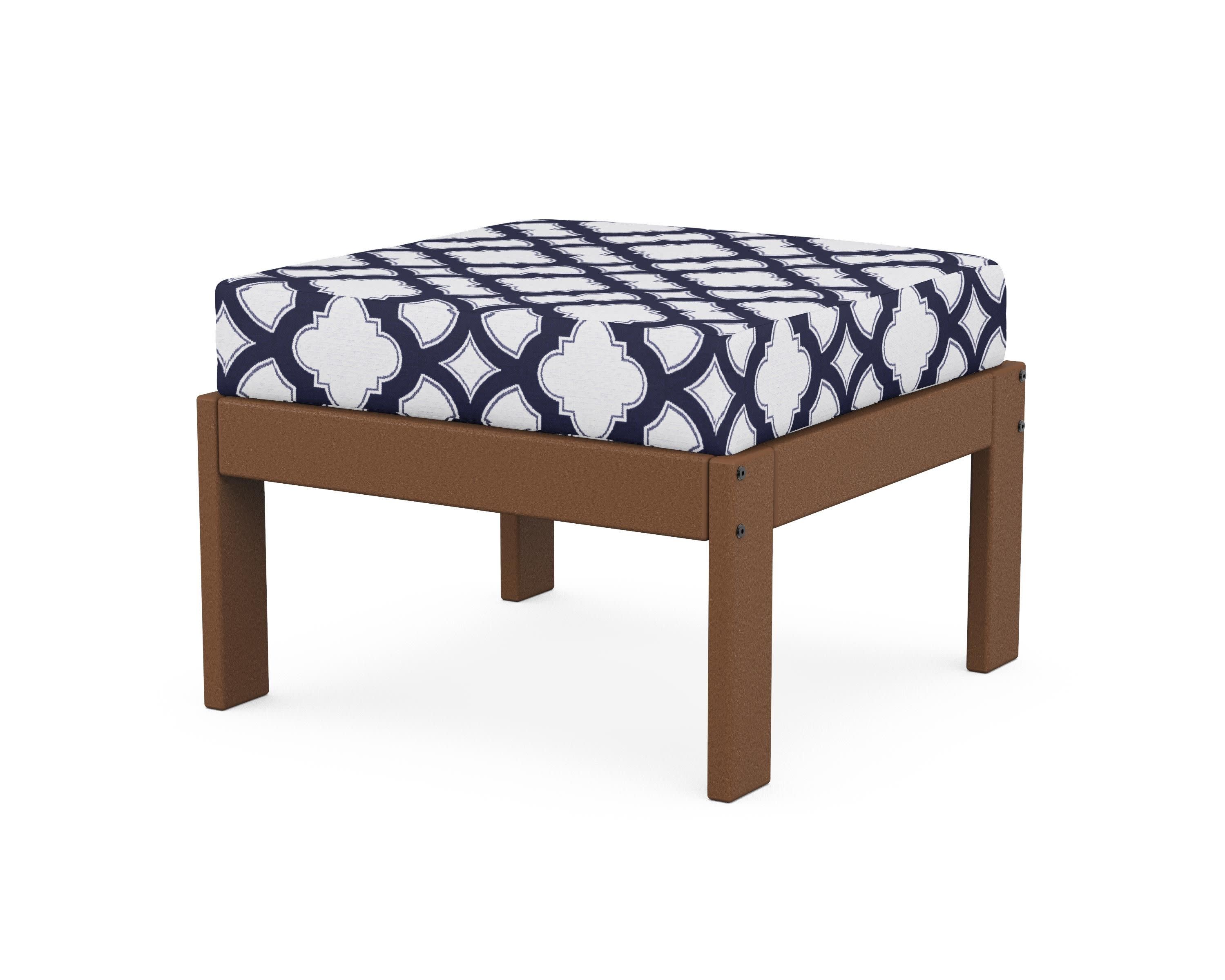 Vineyard Modular Ottoman in Teak / Trellis Navy