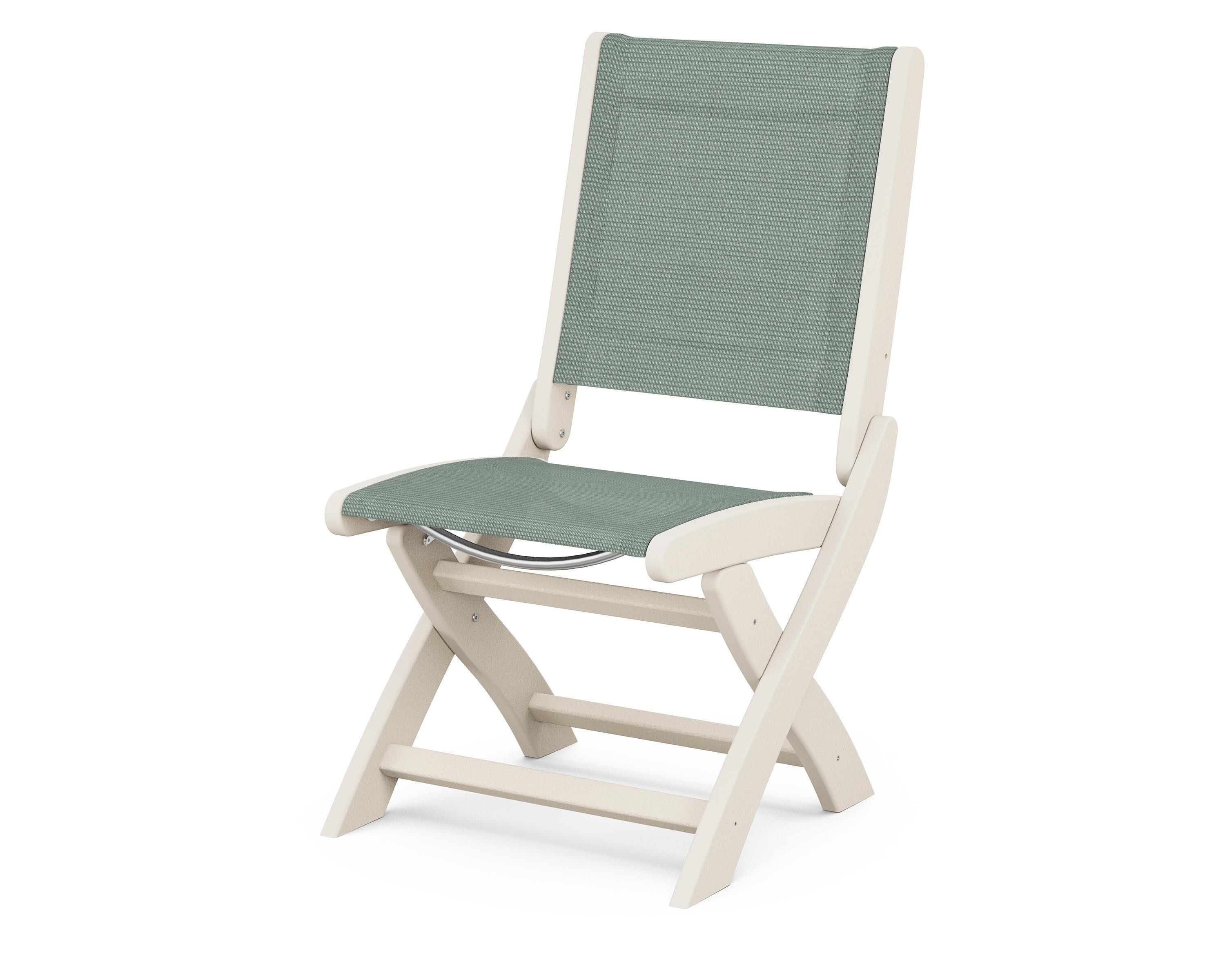 Coastal Folding Side Chair in Sand / Dupioni Sea Mist Sling