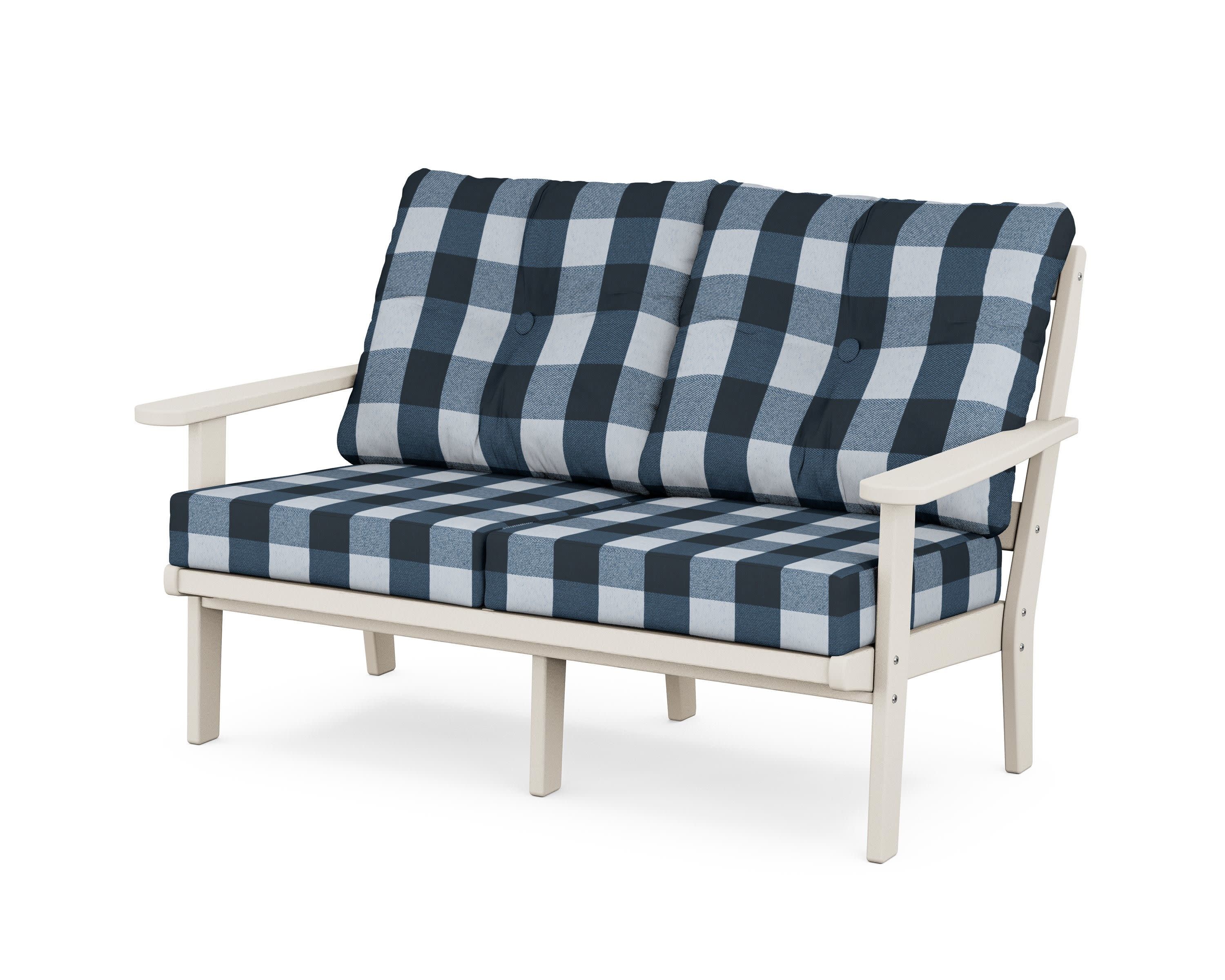 Mission Deep SeatingLoveseat in Sand / Buffalo Plaid Marine Indigo