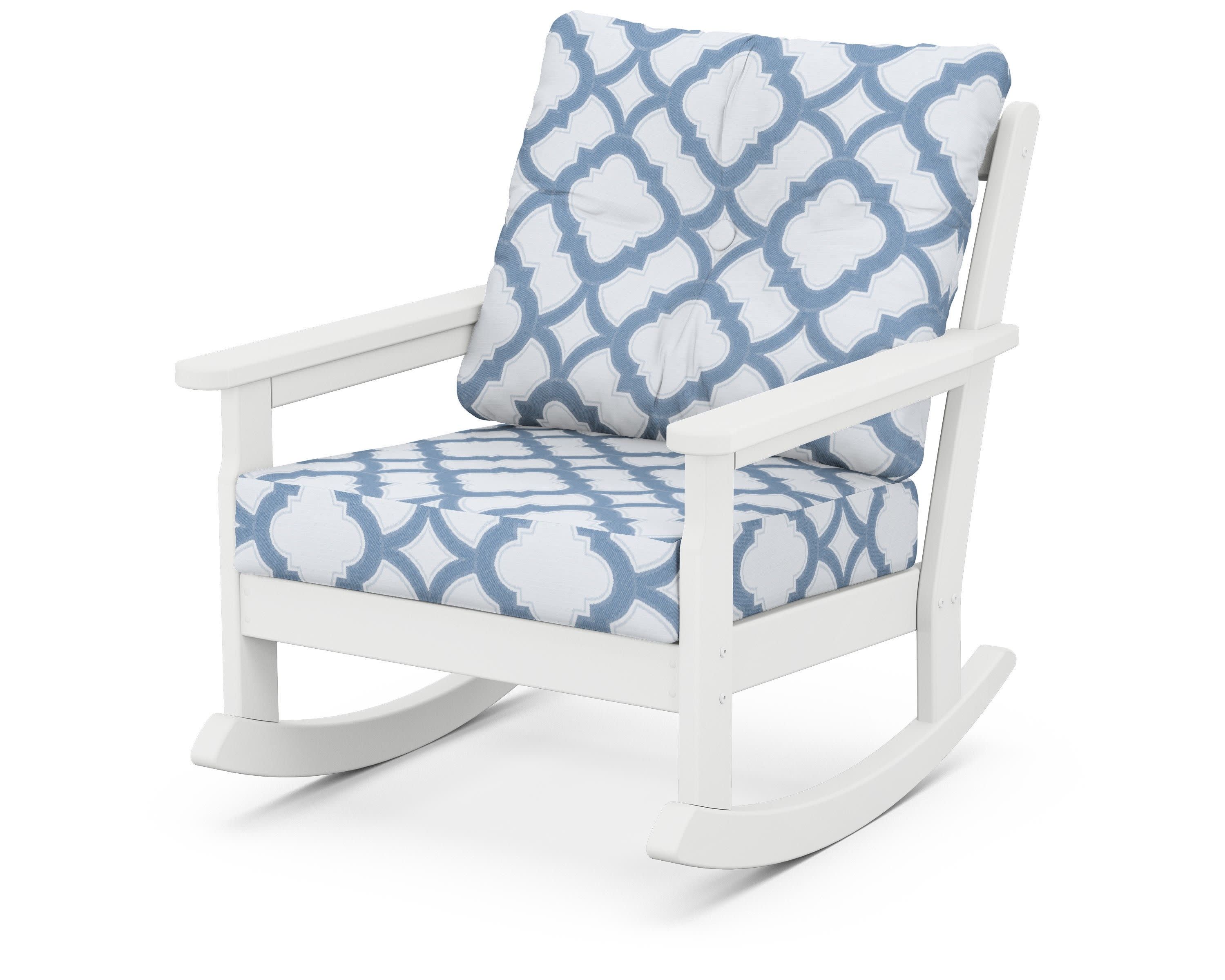 Vineyard Deep Seating Rocking Chair in White / Trellis Sky Blue
