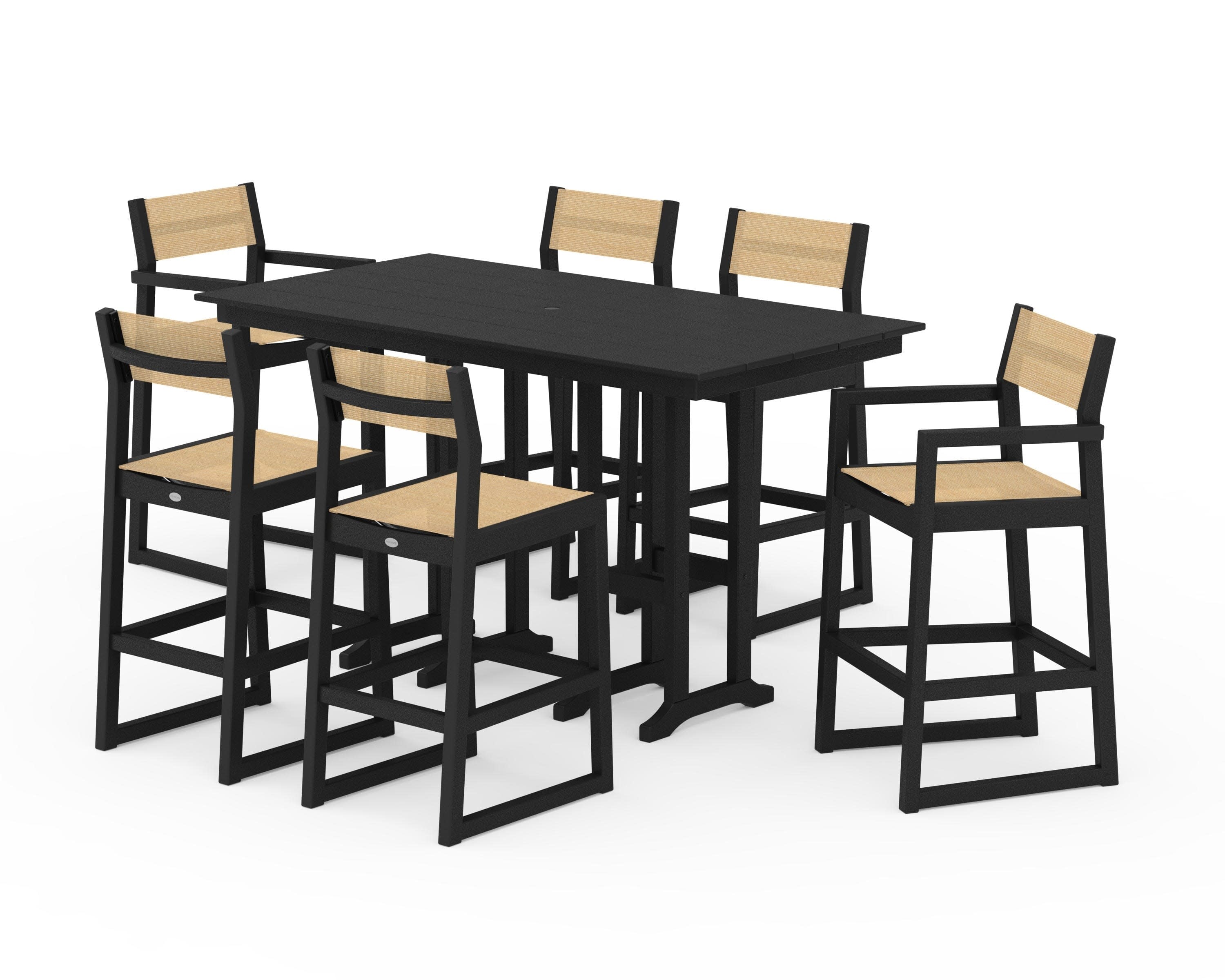EDGE Sling 7-Piece Farmhouse Bar Set in Black / Dupioni Apricot Sling