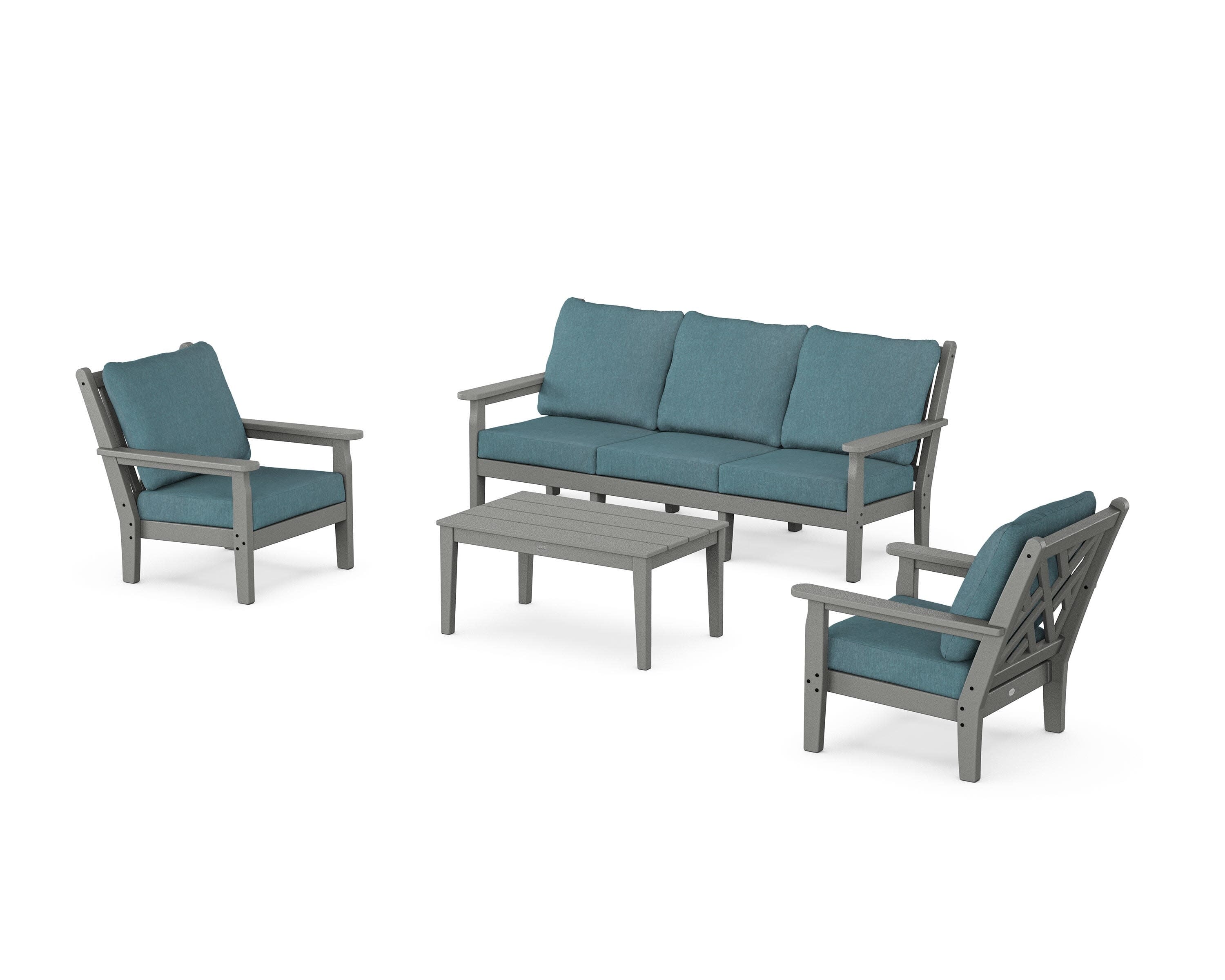 Chippendale 4-Piece Deep Seating Set with Sofa in Slate Grey / Ocean Teal