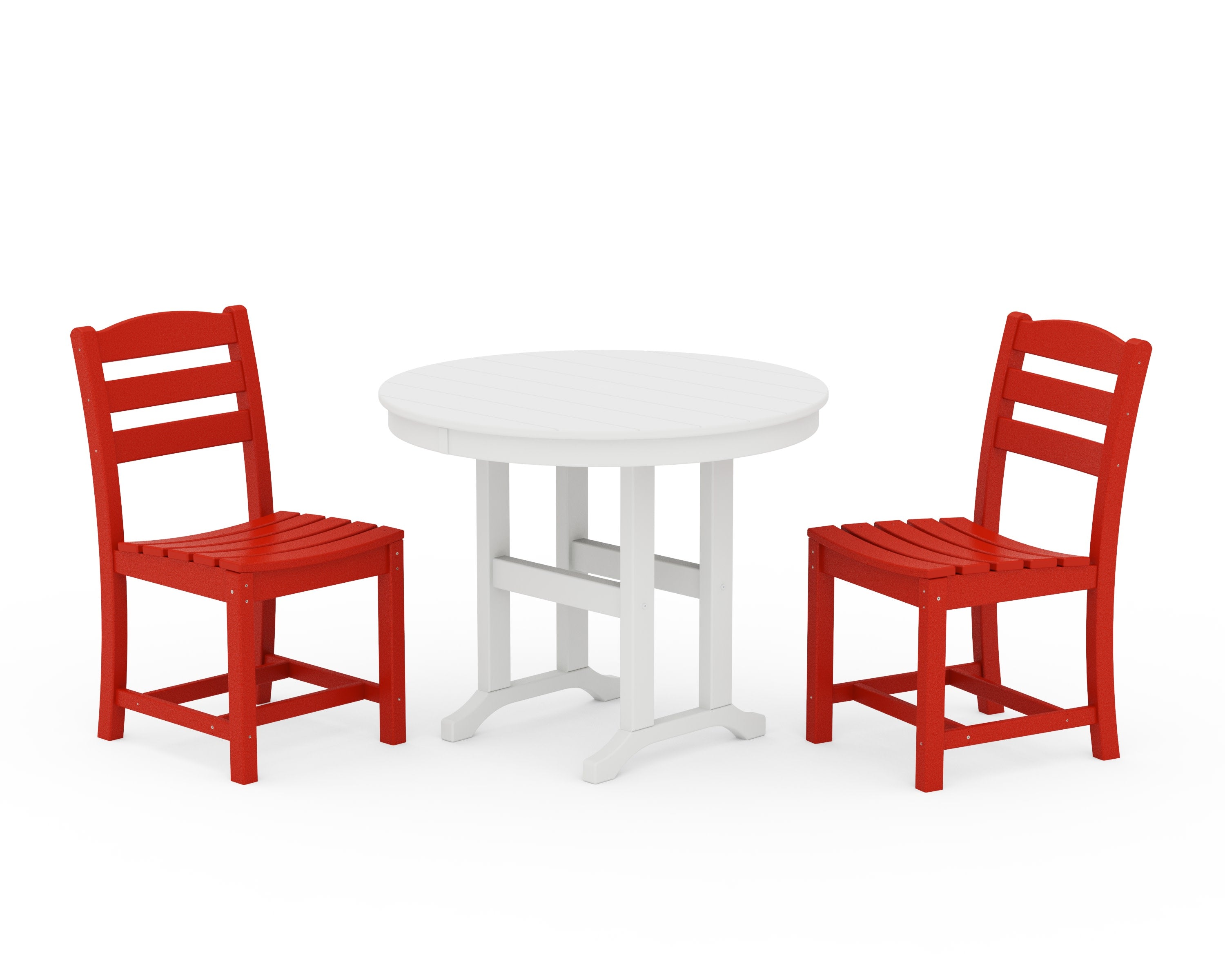 La Casa Caf Side Chair 3-Piece Round Dining Set in Sunset Red / White