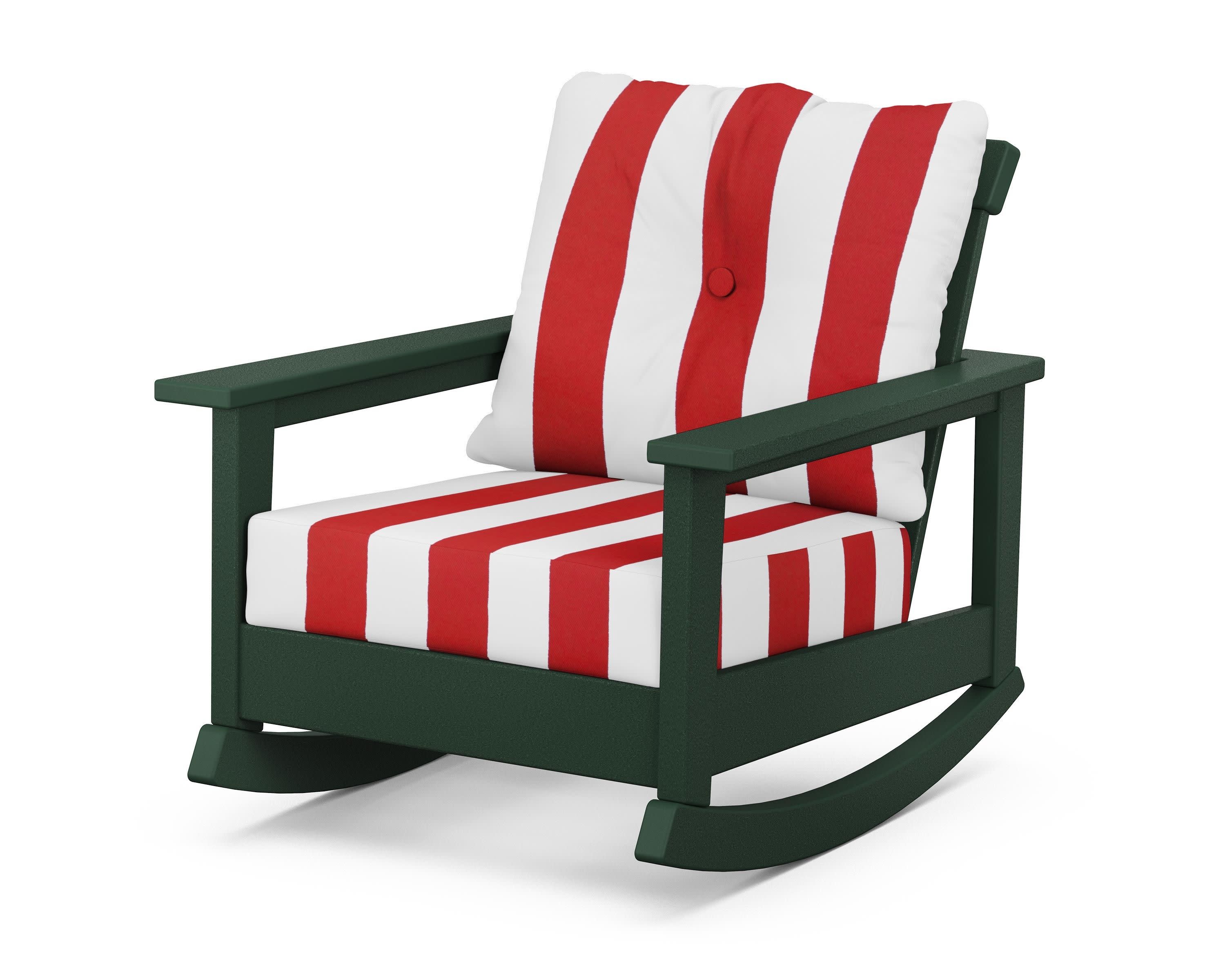 Prescott Deep Seating Rocking Chair in Green / Cabana Stripe Crimson