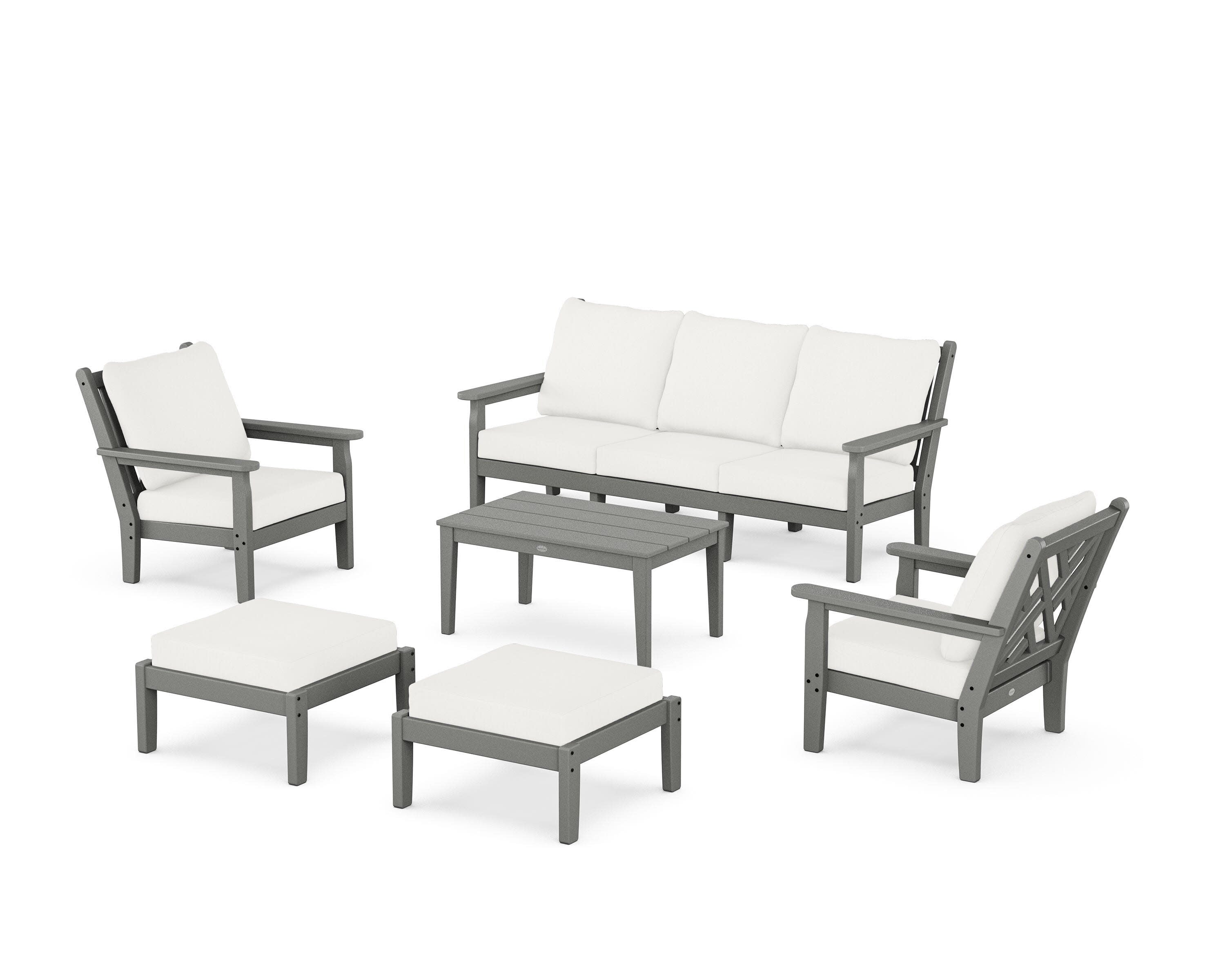 Chippendale 6-Piece Lounge Sofa Set in Slate Grey / Natural Linen
