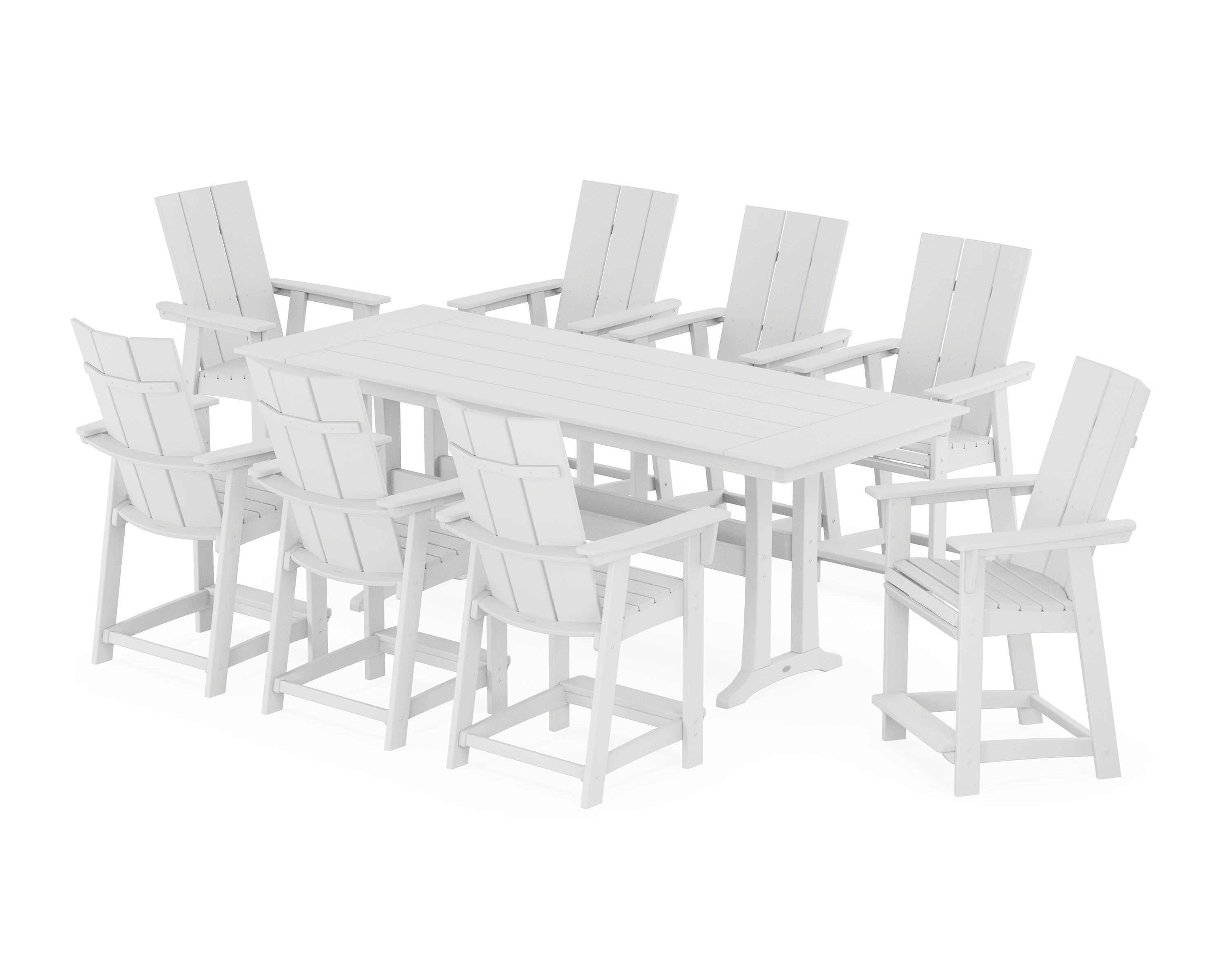 Modern Curveback Adirondack 9-Piece Farmhouse Counter Set with Trestle Legs in White