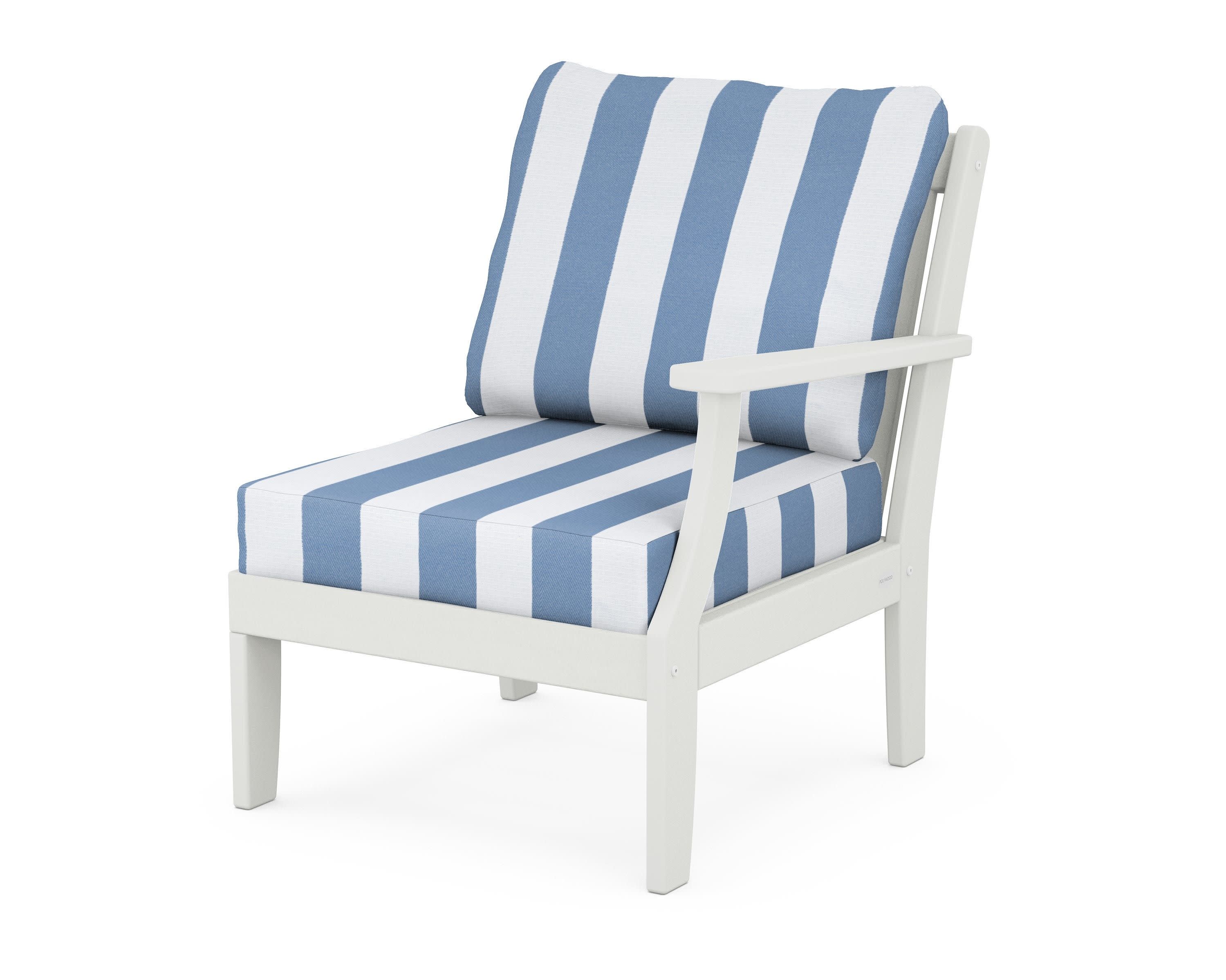 Braxton Modular Right Arm Chair in Vintage White / Cabana Stripe Sky Blue