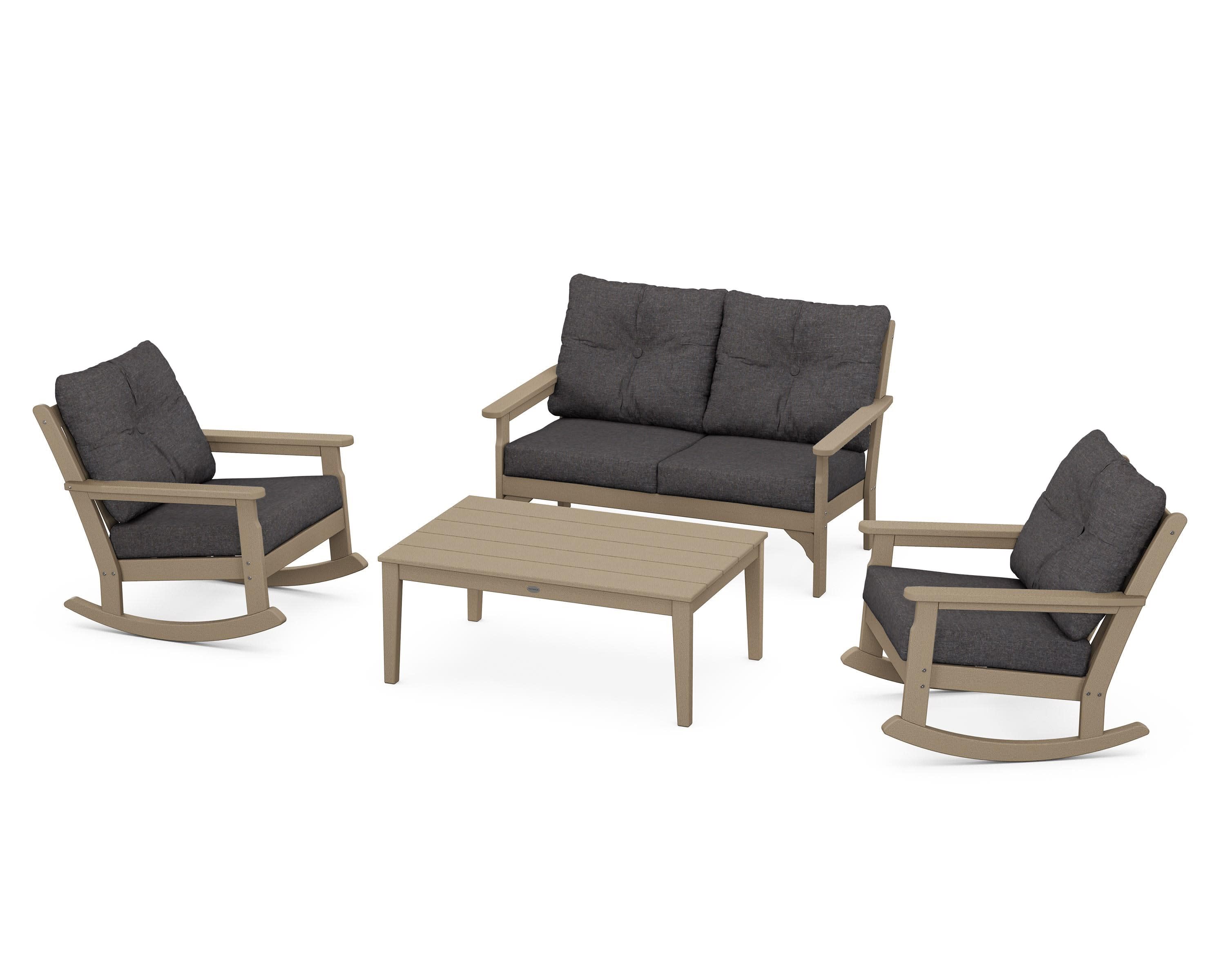 Vineyard 4-Piece Deep Seating Rocking Chair Set in Vintage Sahara / Ash Charcoal